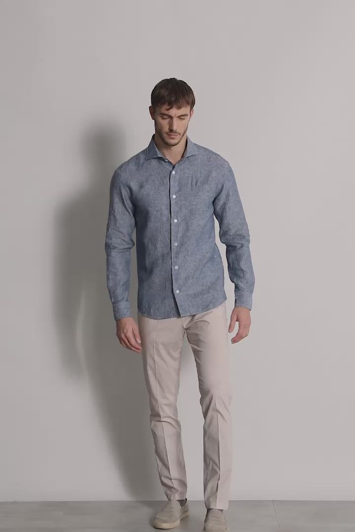 mens blue linen shirt in denim - video