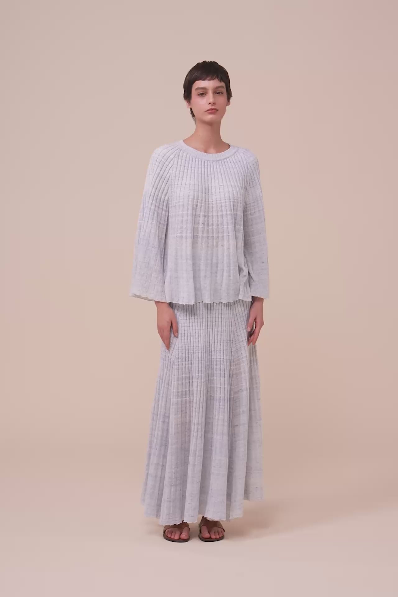 Mondrian Cairo top plissettato in lino e cotone - WHITE
