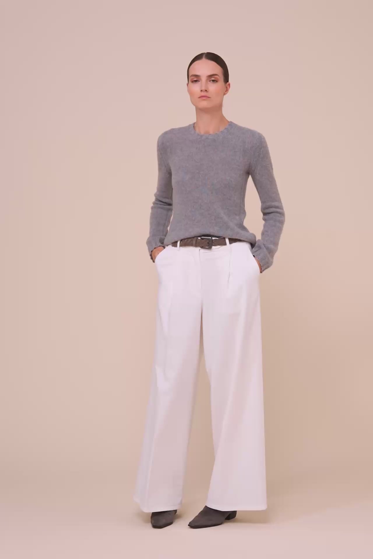 Claudia girocollo in cashmere Feather - GRAY