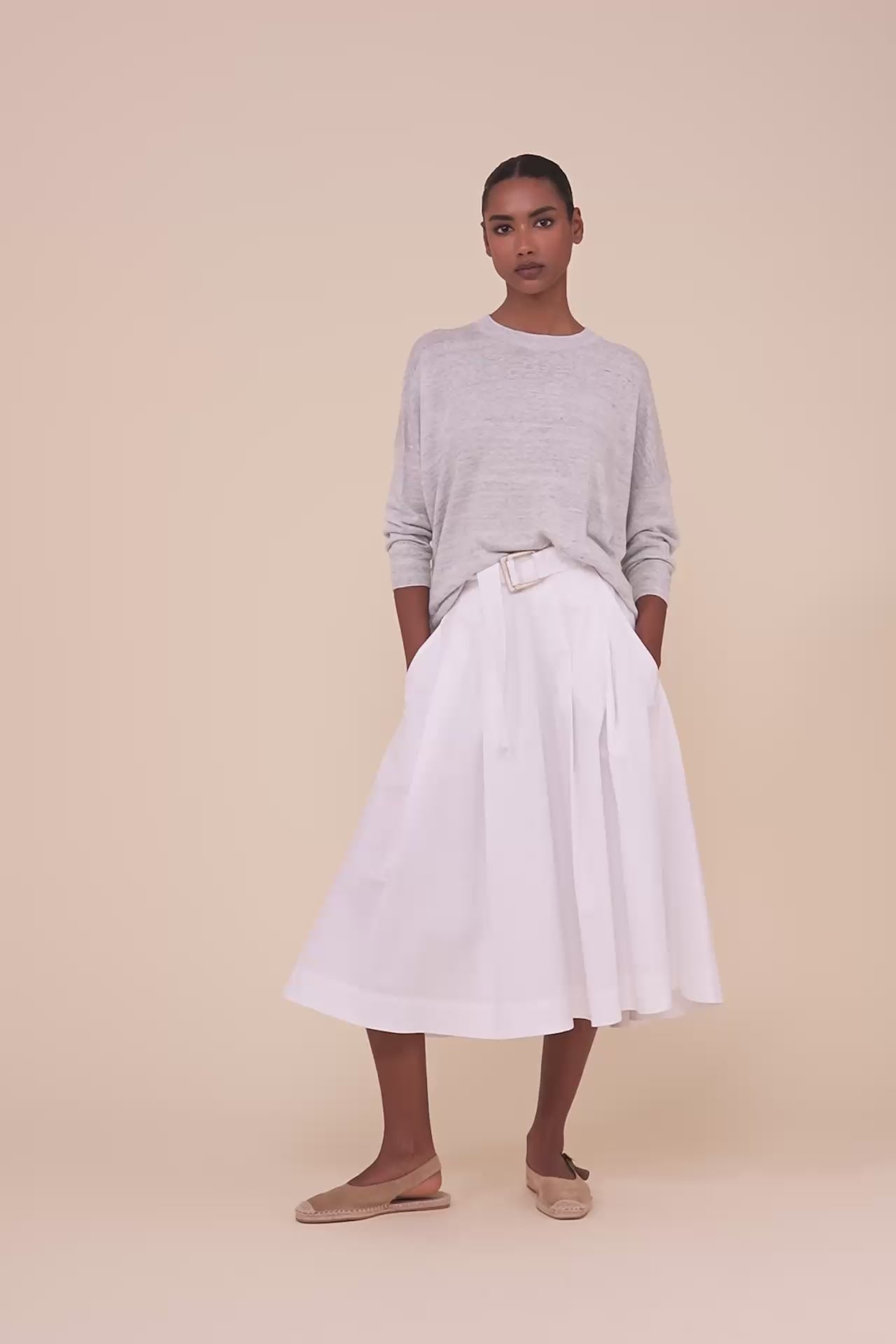Lindsay Cairo maglia girocollo in cotone e lino - WHITE