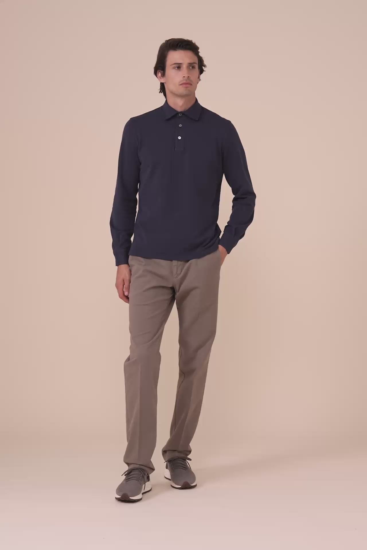 North Piquet Long Sleeve Polo in iconic colors - MIDNIGHTBLUE