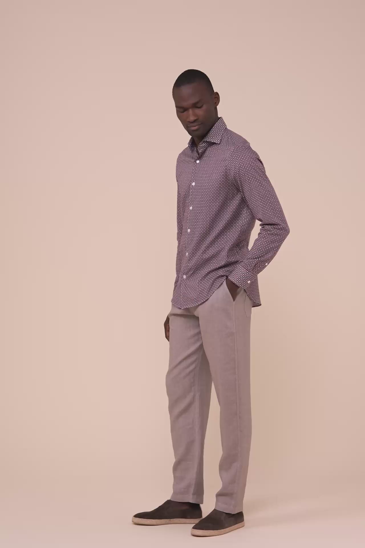 Sean camicia in voile di cotone - Fantasia geometrica - MERLOT