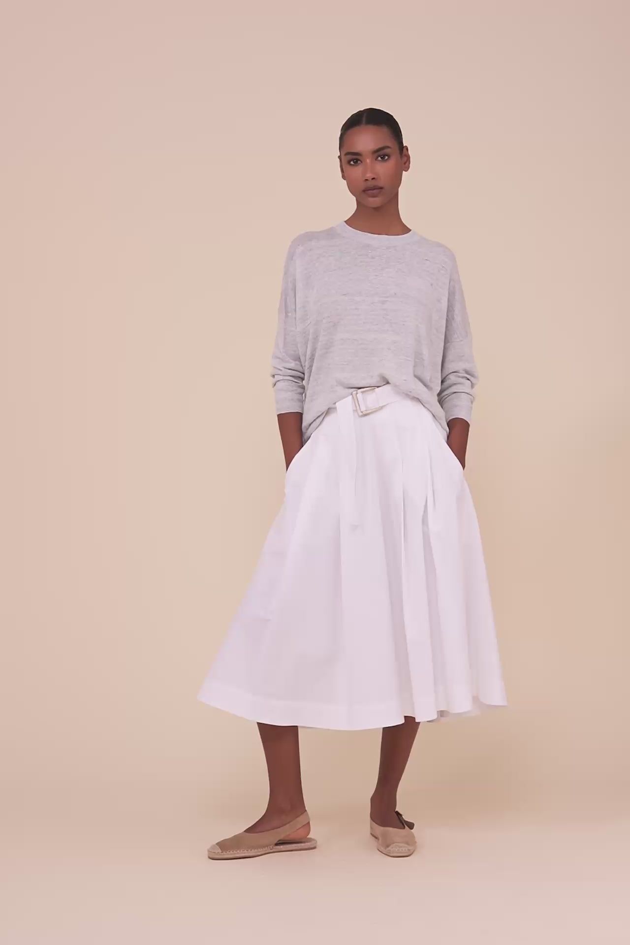 Vincenzo Cotton Gabardine Midi Skirt - WHITE