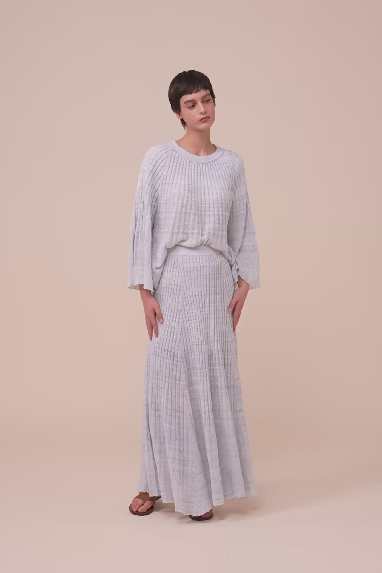 Ellen Cairo Ribbed Knit Skirt - WHITE