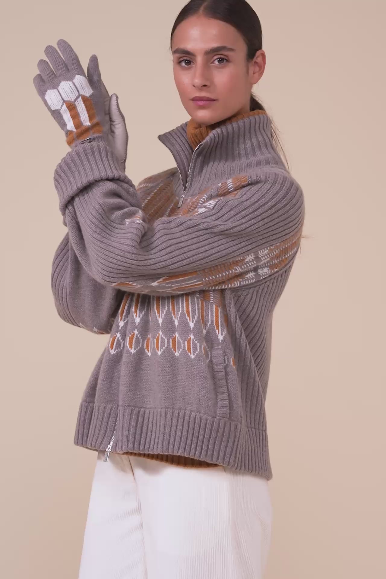 Andalusite Cashmere Jacquard Gloves - MUD