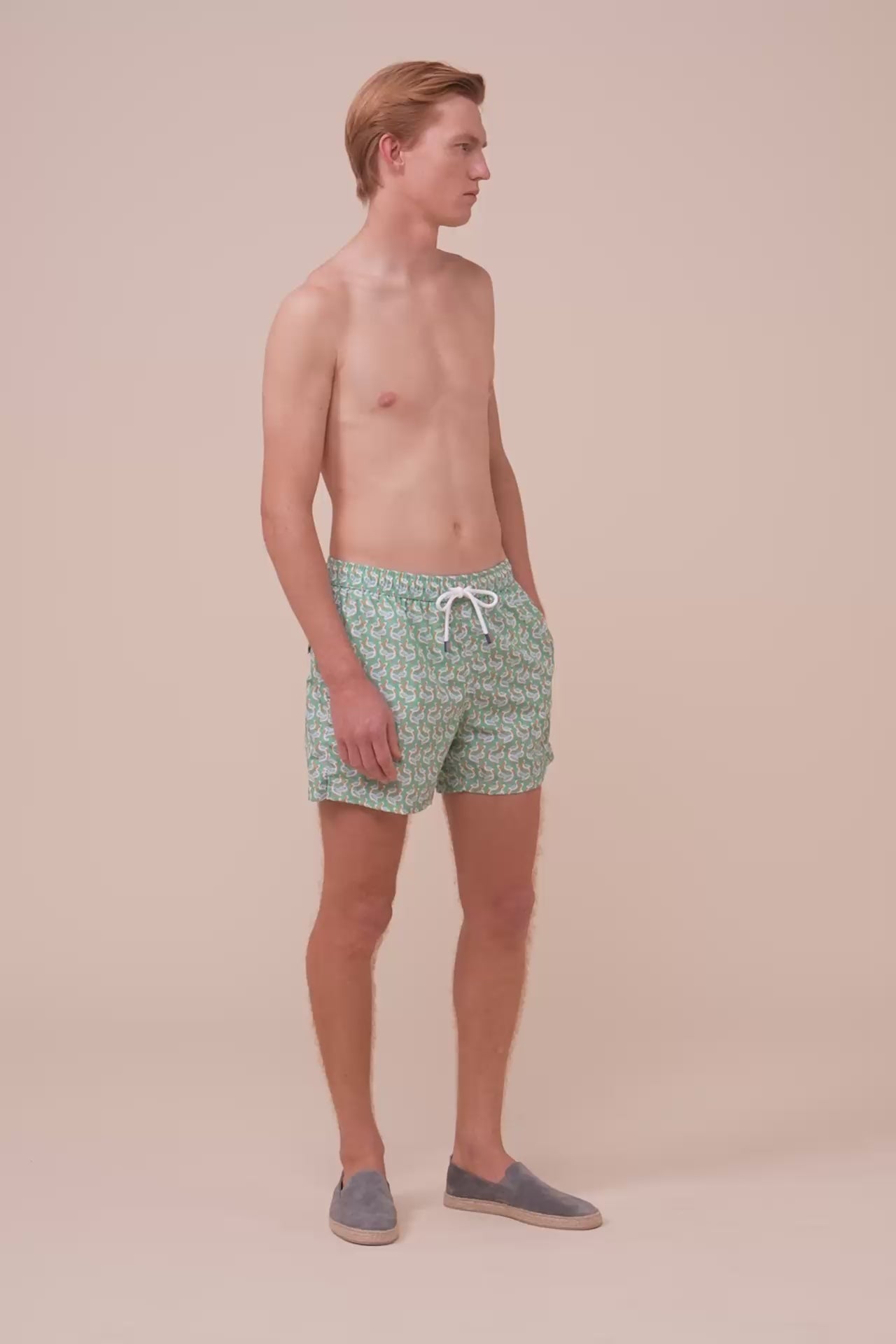 Madeira - The Sustainable Swim Trunks - Heron Pattern - DEEPSKYBLUE
