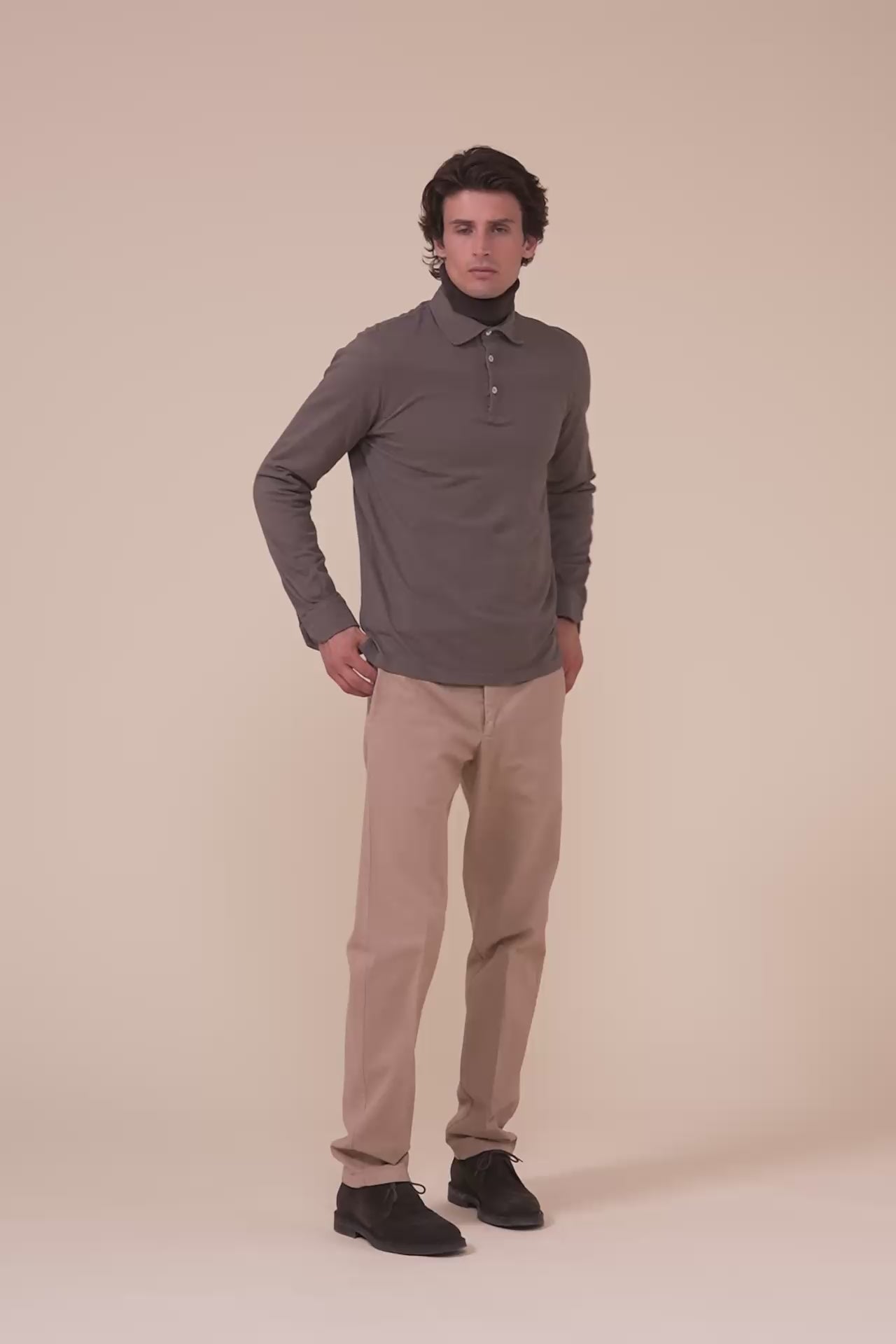 North Piquet Cotton Long Sleeve Polo - DARKGREIGE