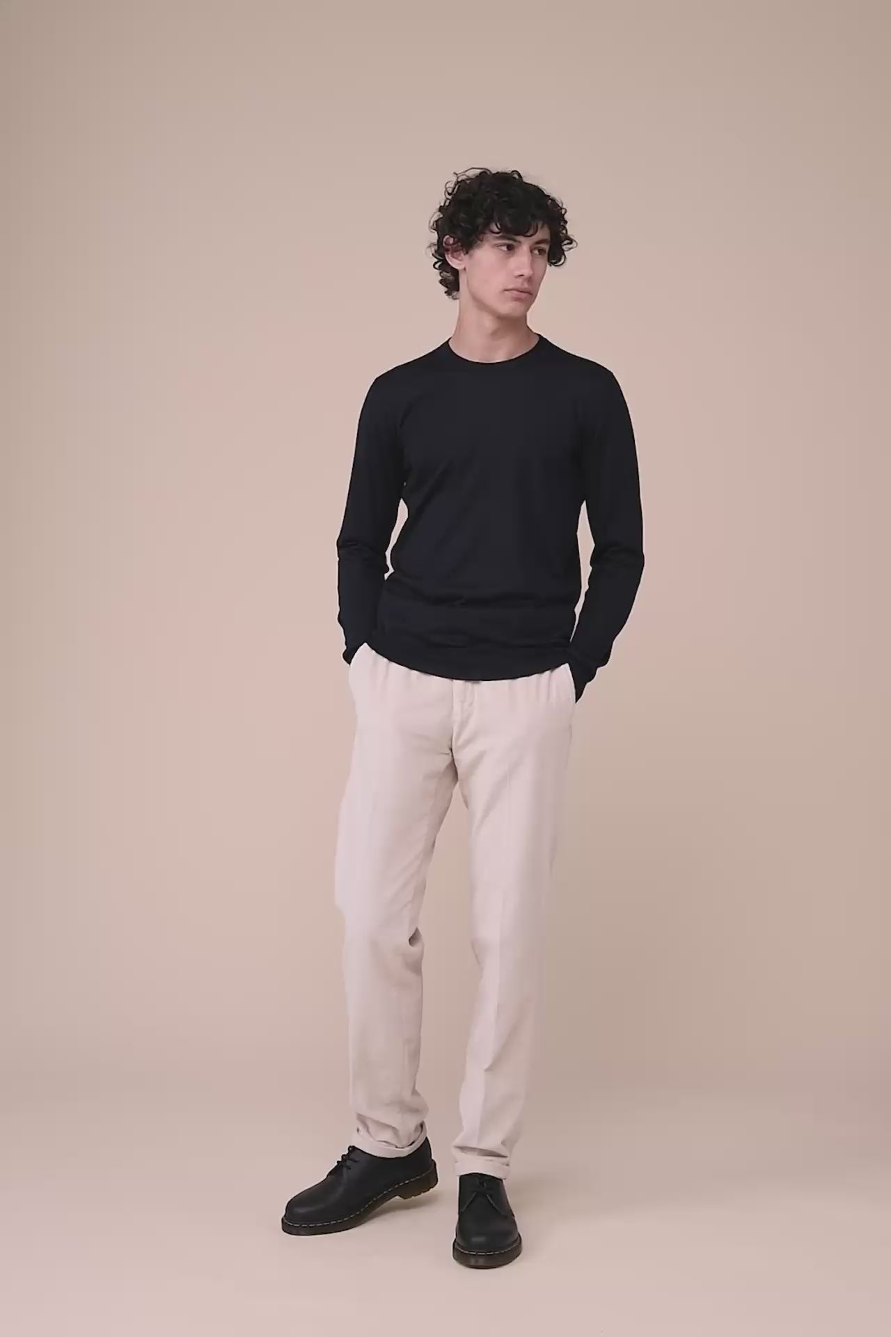 Argentina Cashmere Silk Crewneck in iconic colors - MIDNIGHTBLUE
