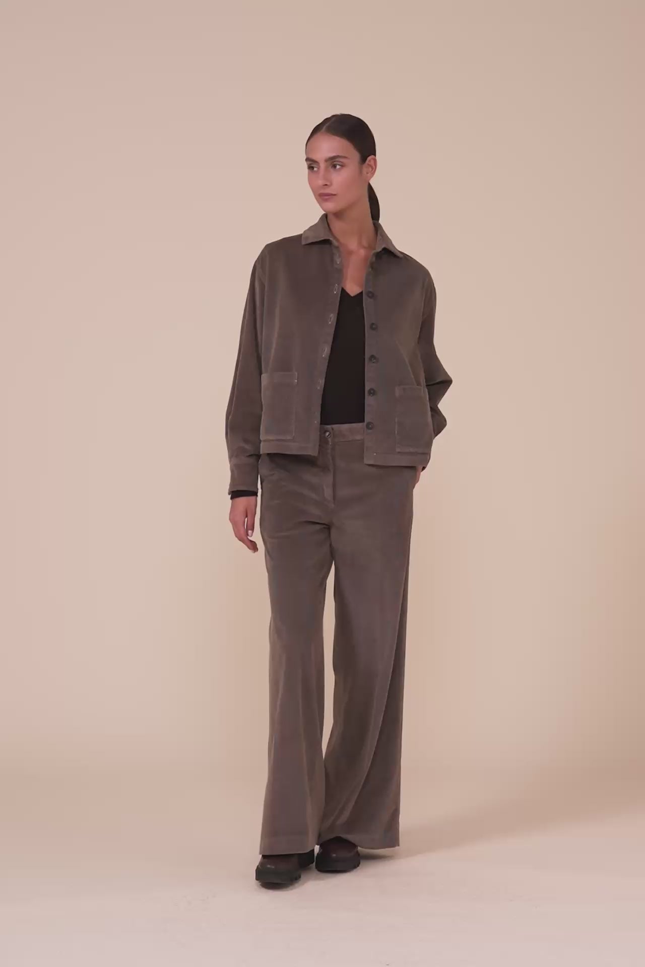 Stele Velvet Corduroy Boxy Jacket - GREIGE