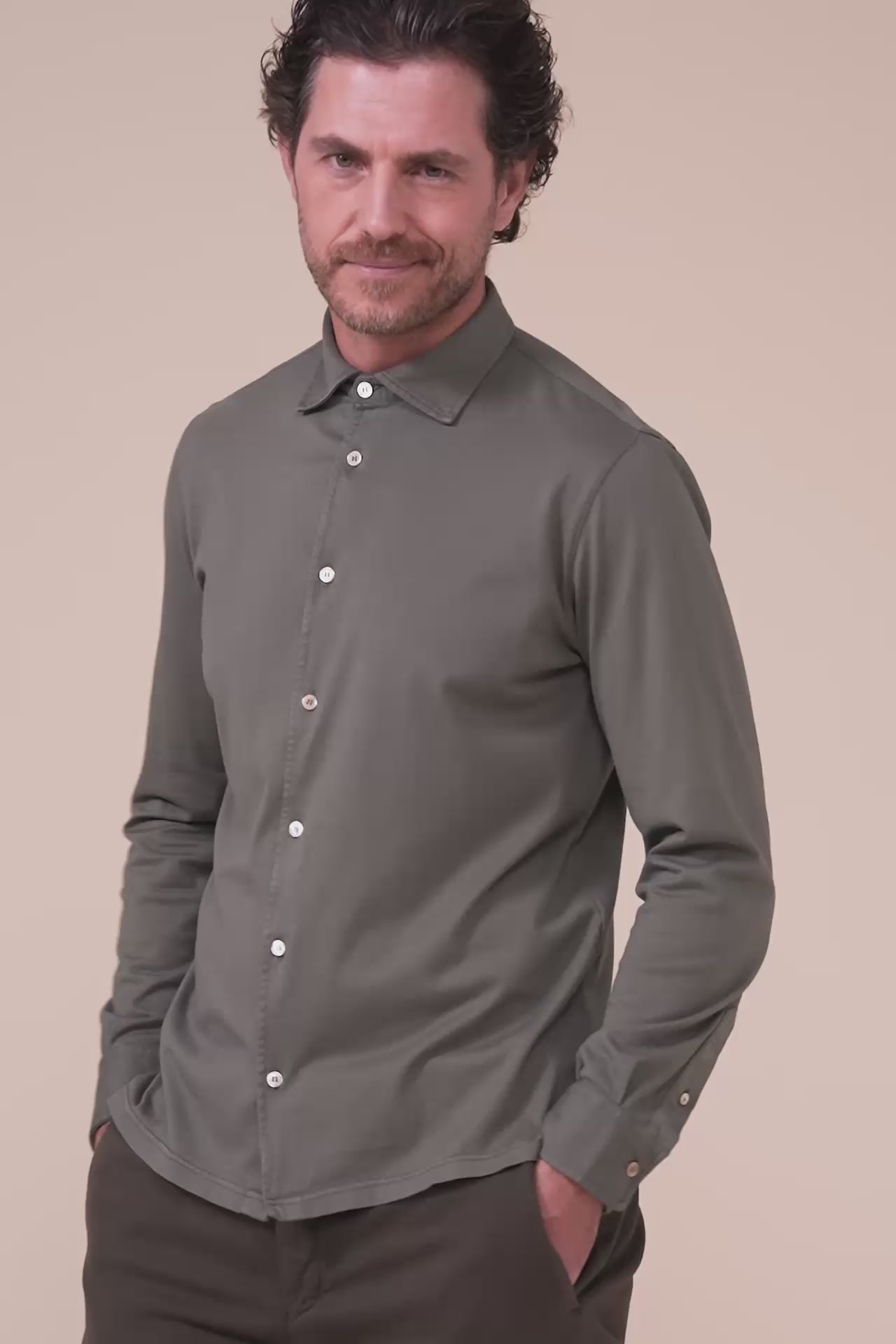 Jason Organic Cotton Long Sleeve Shirt - OLIVEGREEN