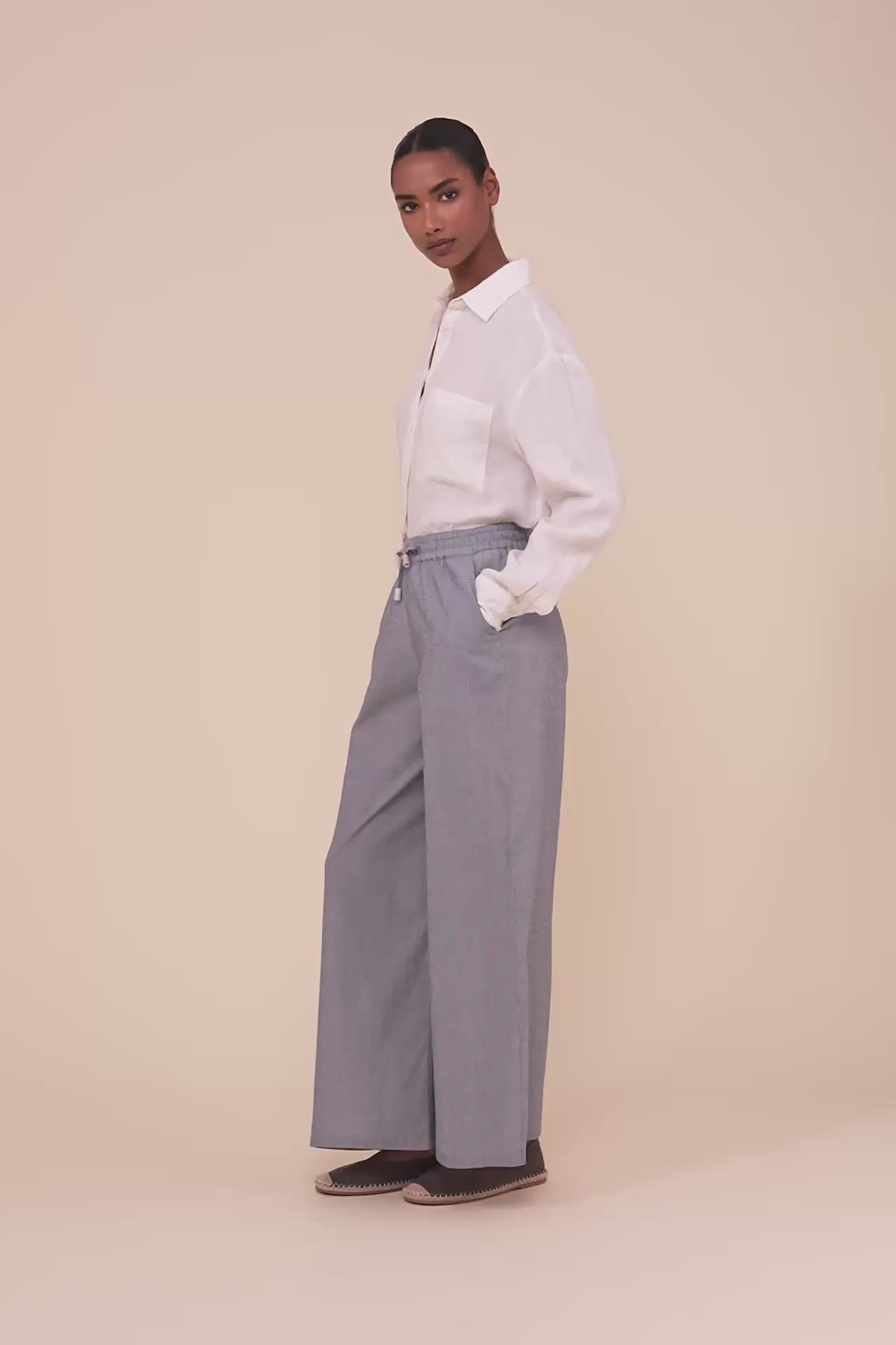 New Diana pantaloni in voile di cotone a righe  - DENIM