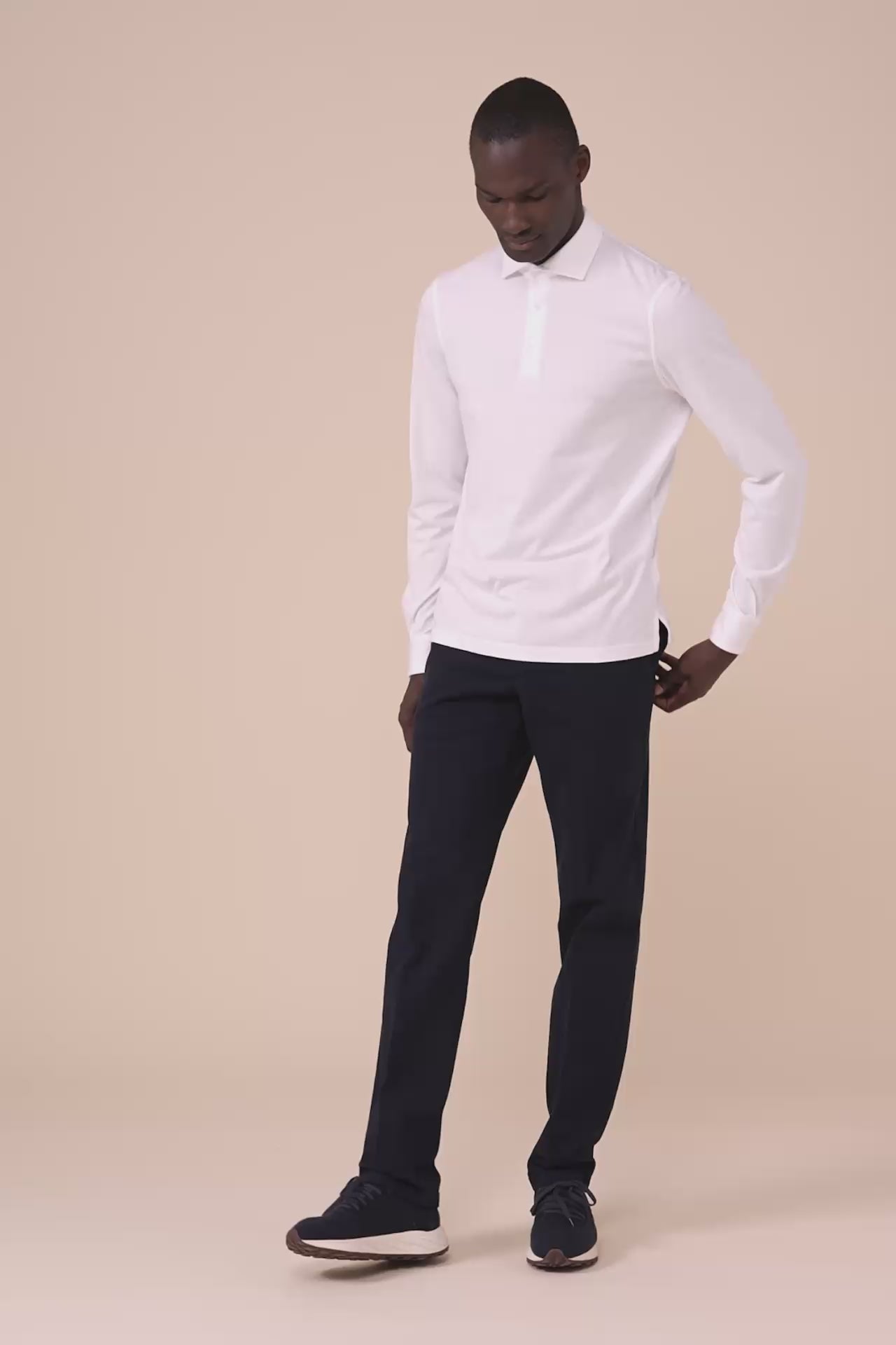 Zero Organic Cotton Long Sleeve Polo Shirt in iconic colors - WHITE