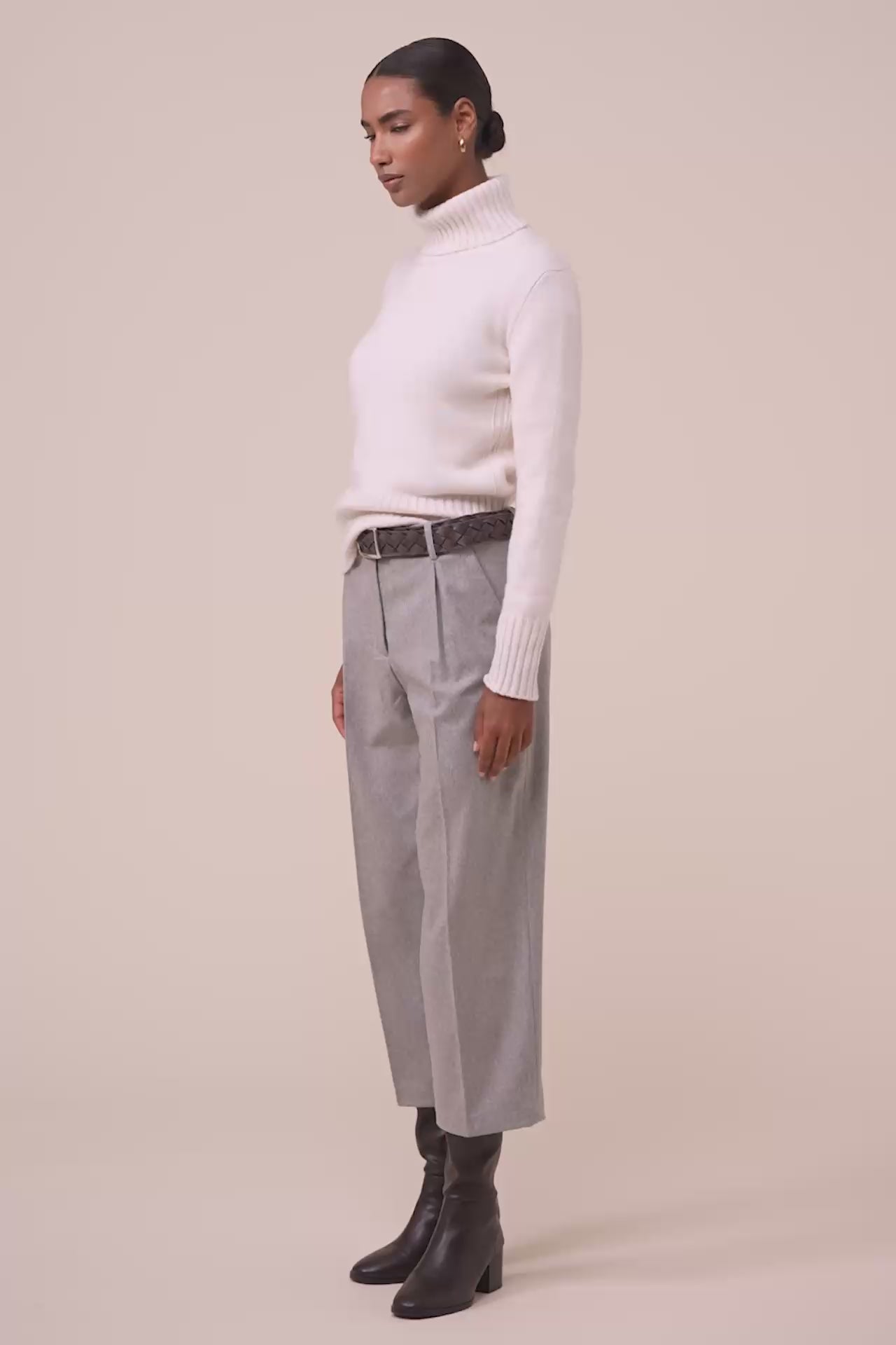 Rosalinda pantaloni carrot-fit in flanella di lana e cashmere - DENIM