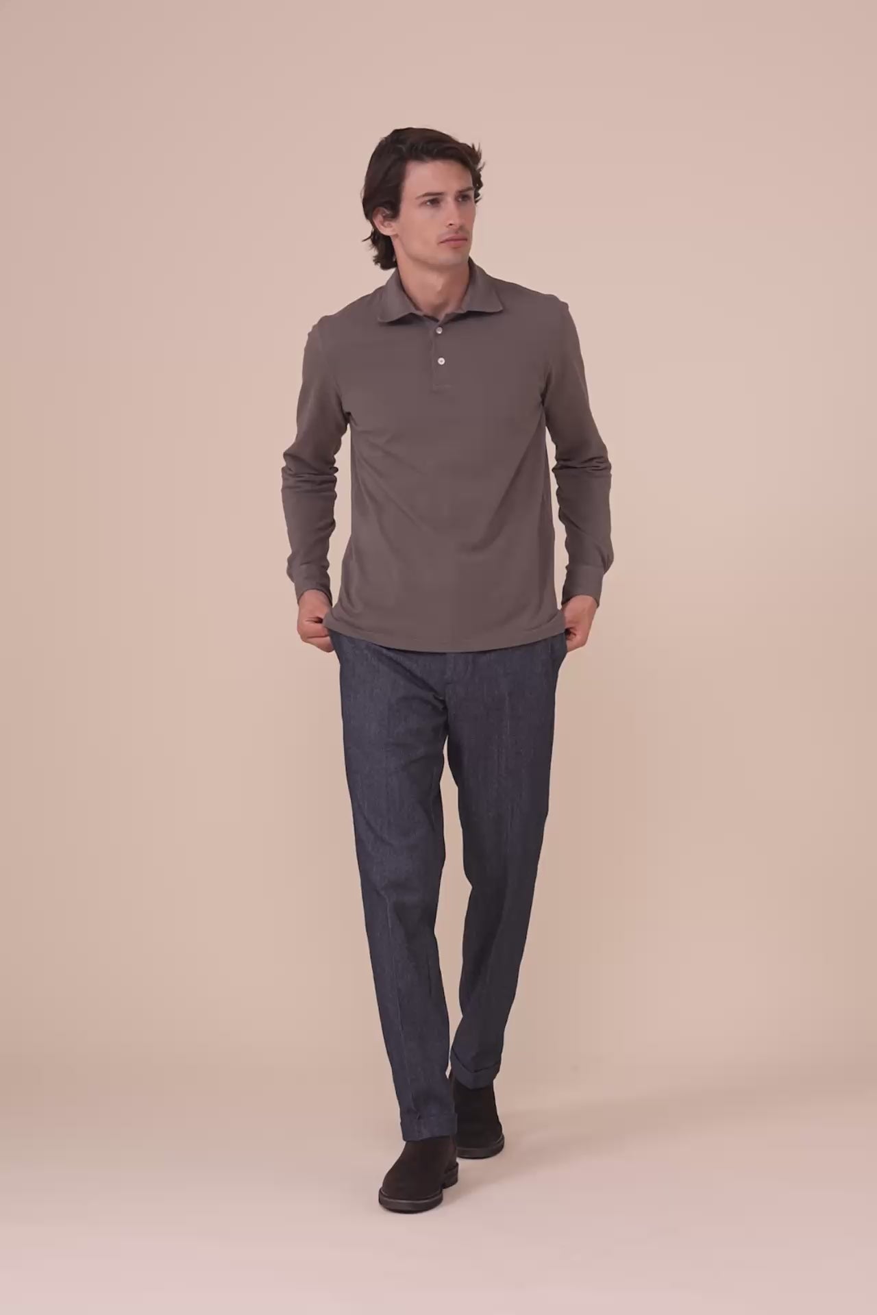 North polo a maniche lunghe in piquet di cotone  - DARKGREIGE