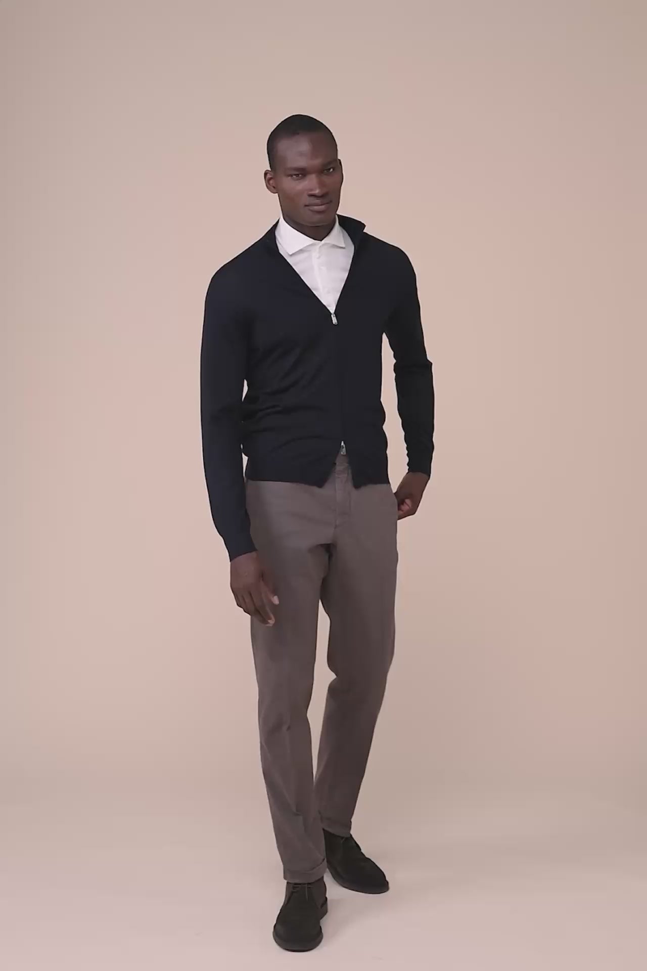 Favonio Superfine Wool Full-zip Sweater in iconic colors - MIDNIGHTBLUE
