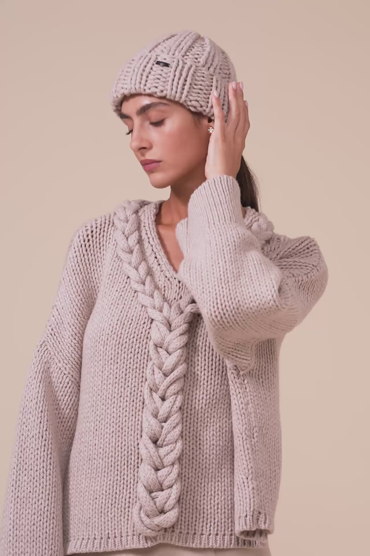 Calcedonio Biggie Wool and Cashmere Handmade Beanie - DESERT