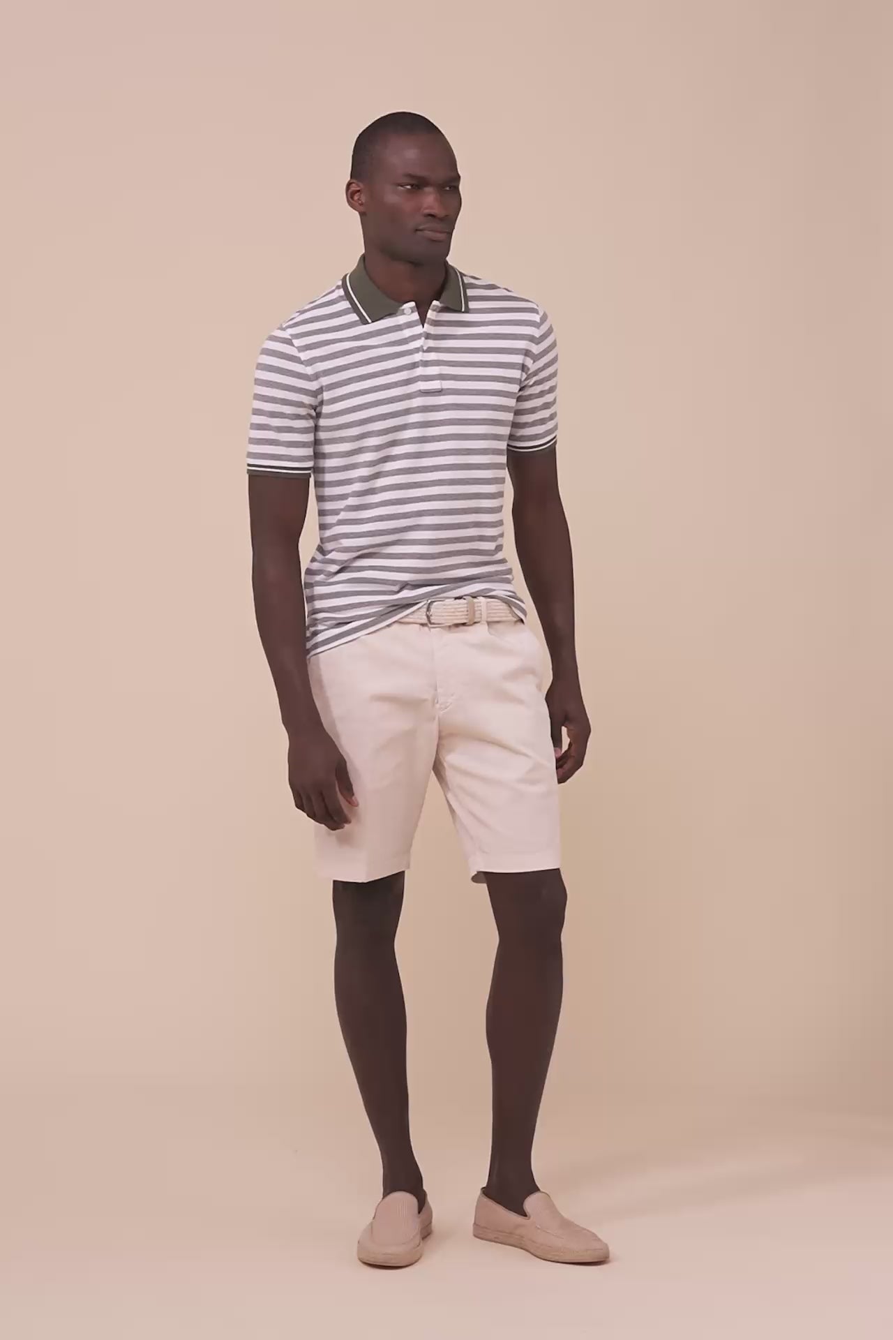 West Piquet Cotton Striped Polo - OLIVEGREENMELANGE
