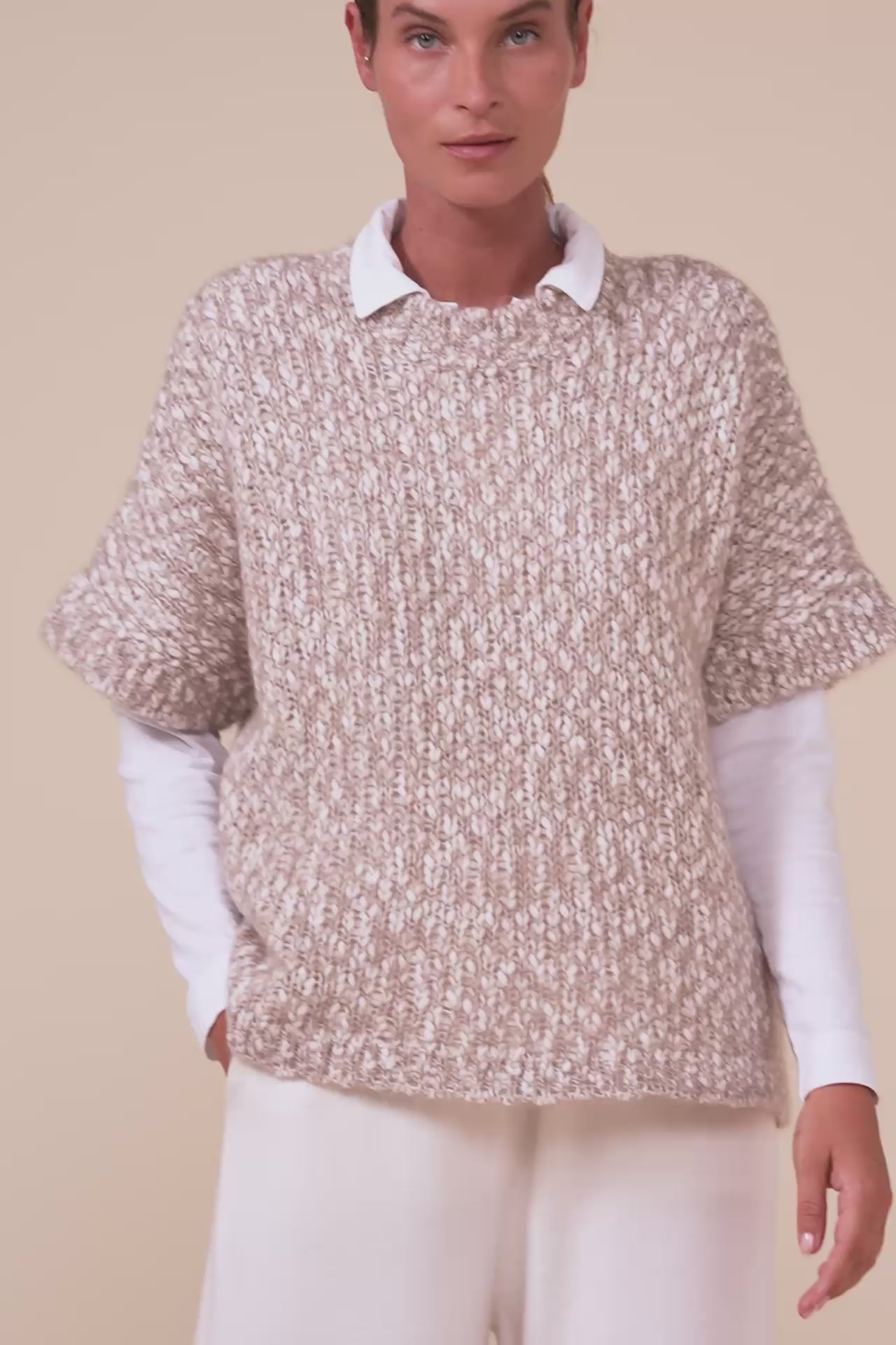 Salgemma Bubbly gilet boxy in lana e mohair-seta - DESERT