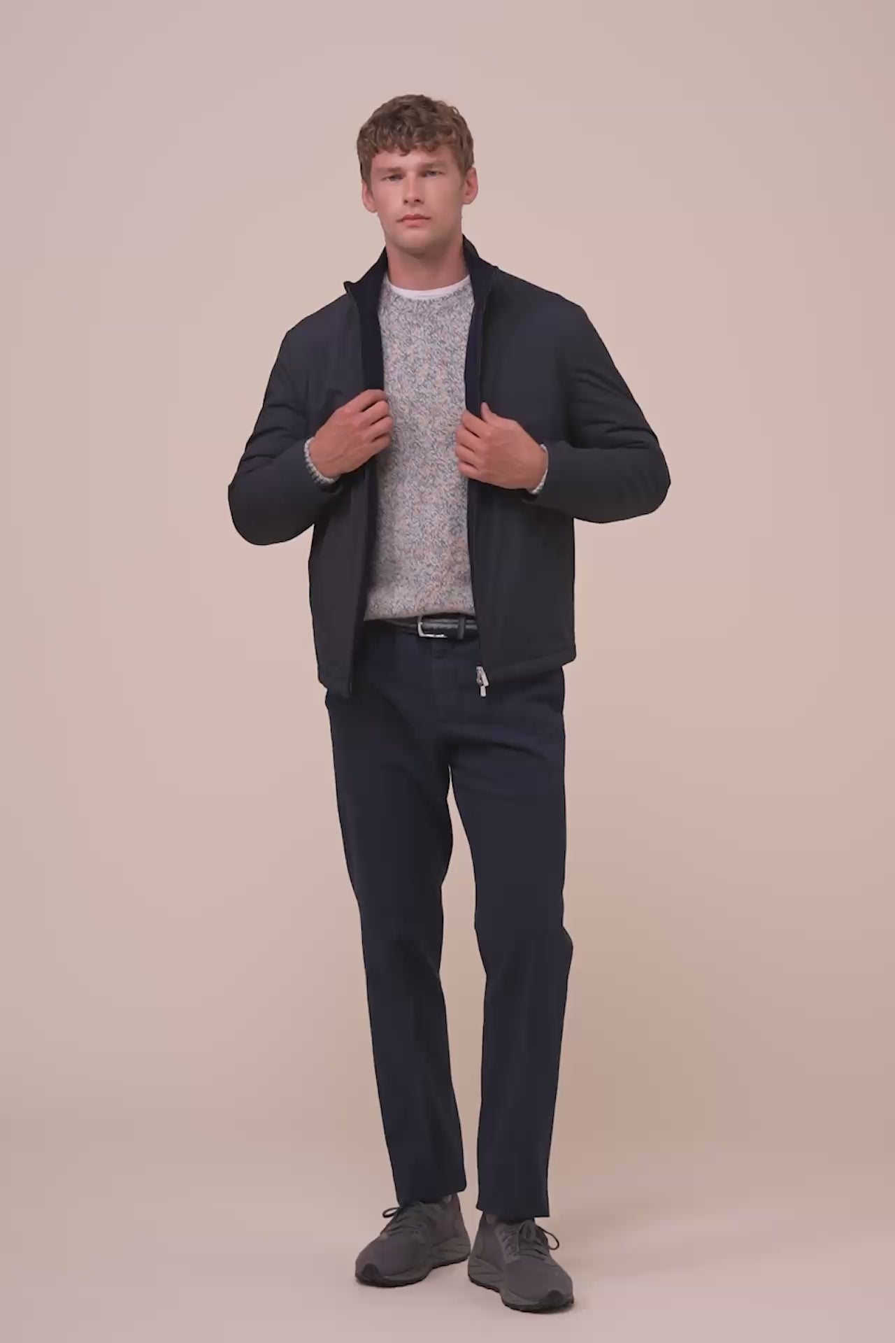 Rob giacca in Airstop e cashmere flanel con zip - MIDNIGHTBLUE