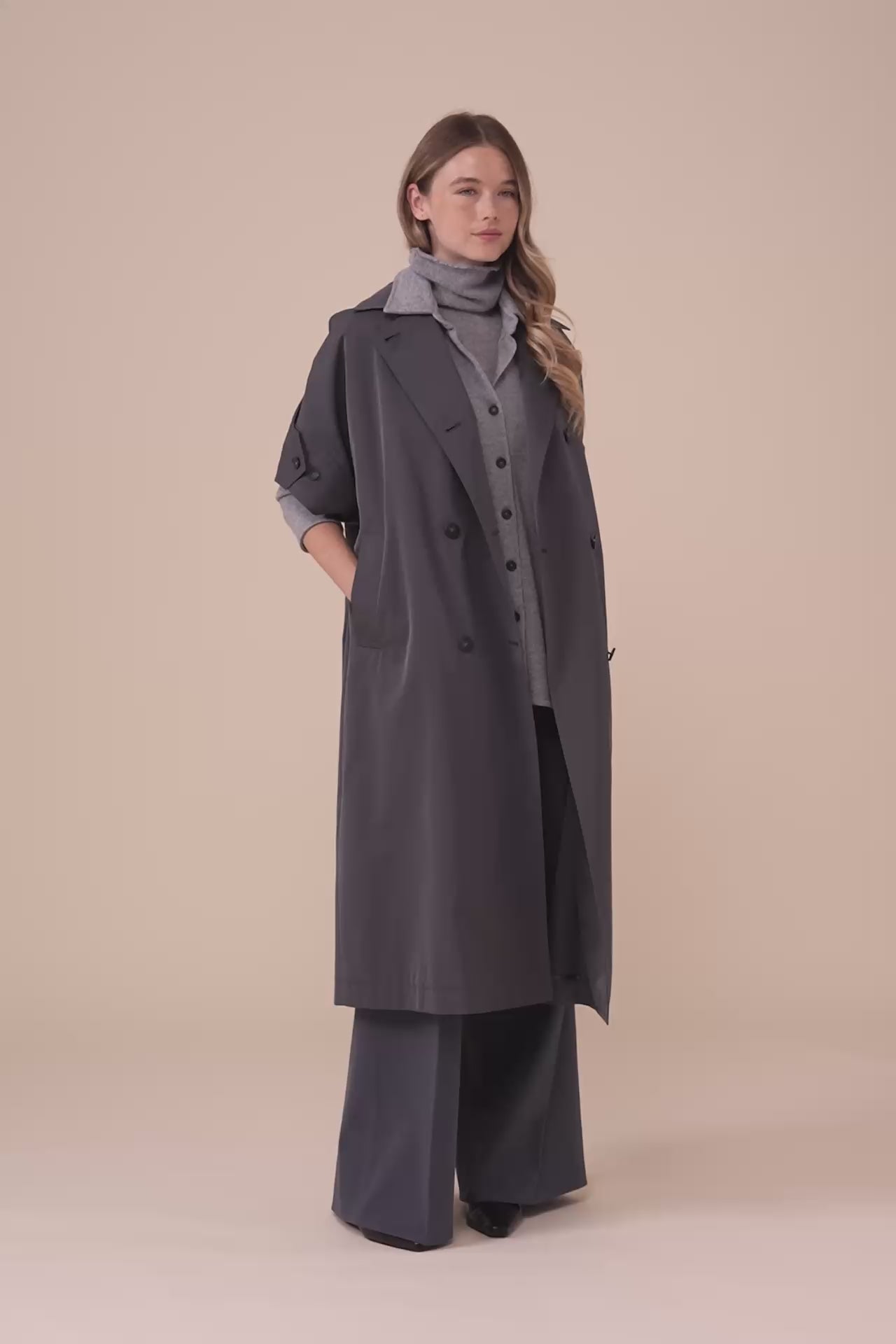 Cobalto trench senza maniche in taffetà tecnico - ANTHRACITE