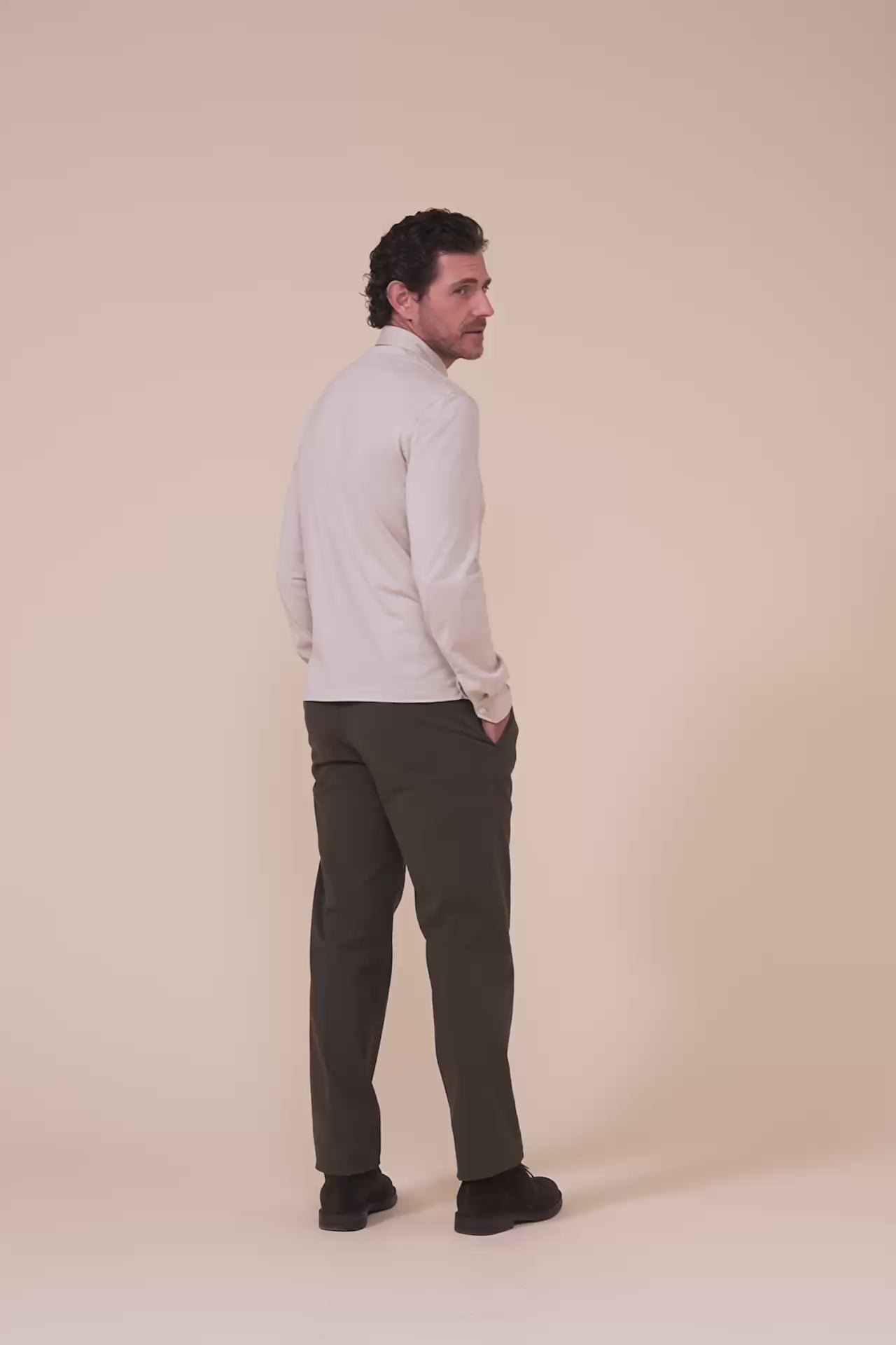 Zero Organic Cotton Long Sleeve Polo - WHITESMOKE