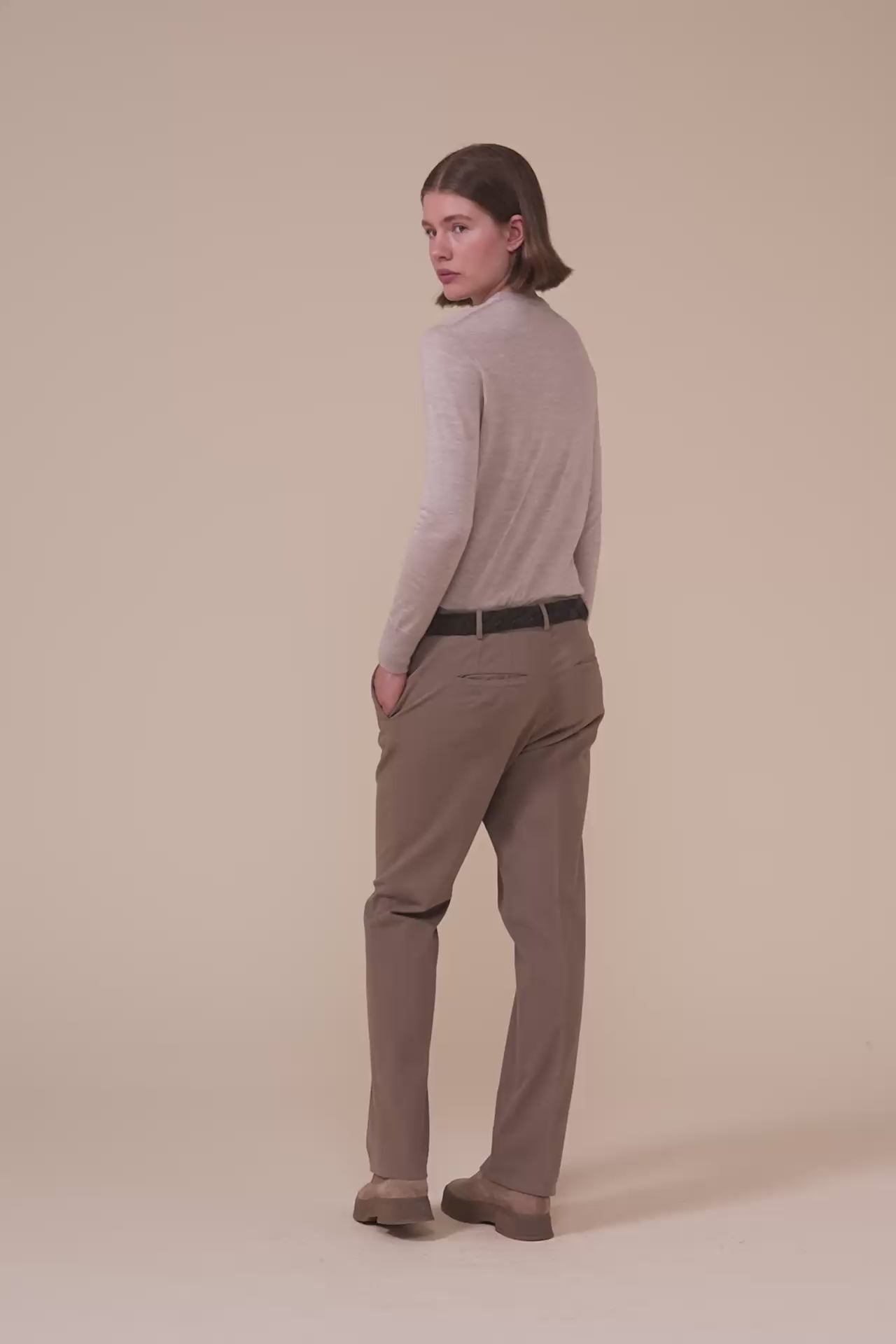 Jinny Cotton Old and Cashmere Straight Leg Pants - GREIGE