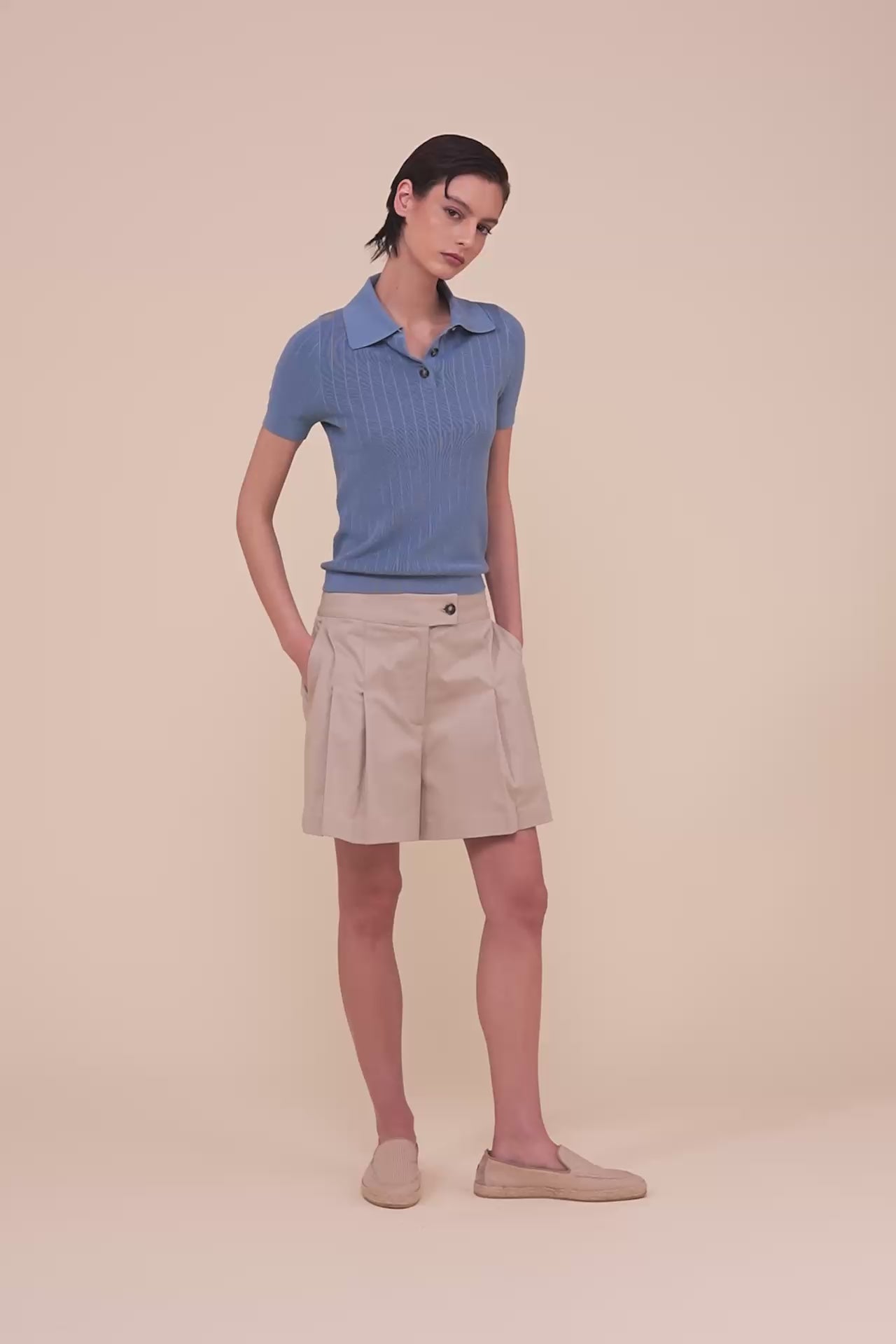 Egon shorts sartoriali in cotone gabardine - ALMOND