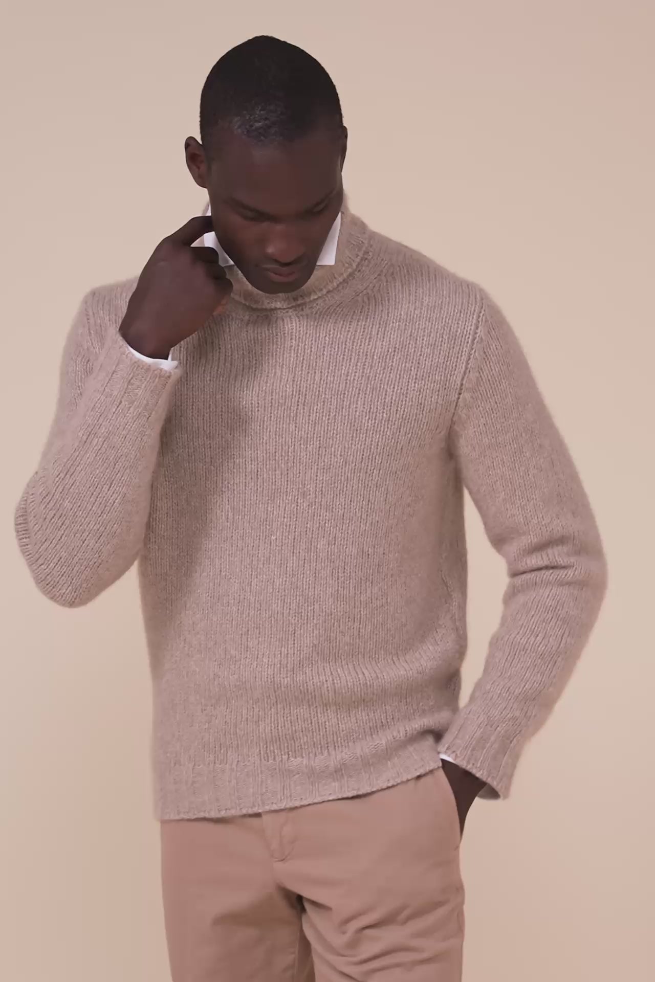 Derby maglia a collo alto in cashmere flake - LINEN