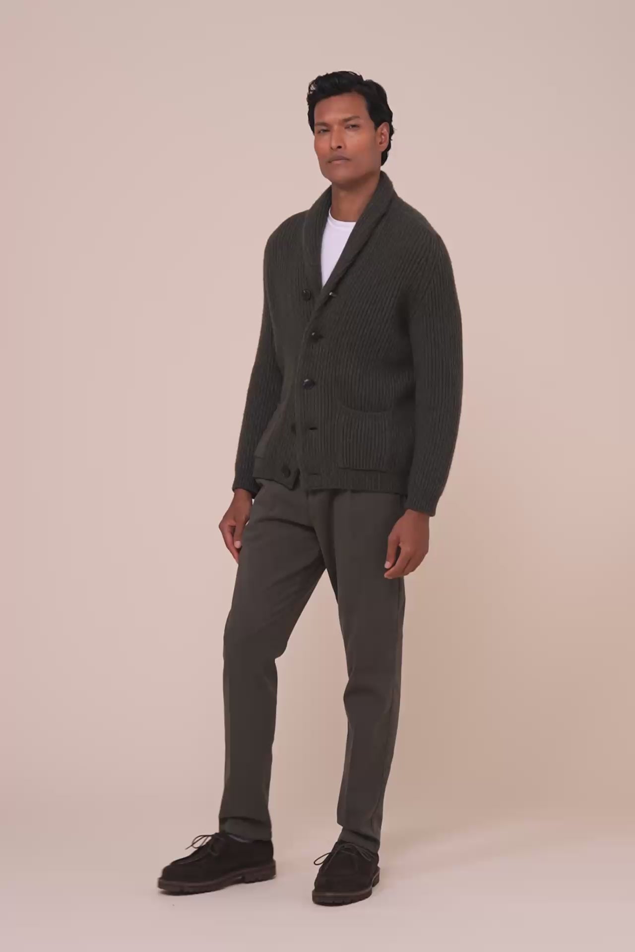 Terminillo cardigan con collo a scialle in cashmere - DARKOLIVEGREEN