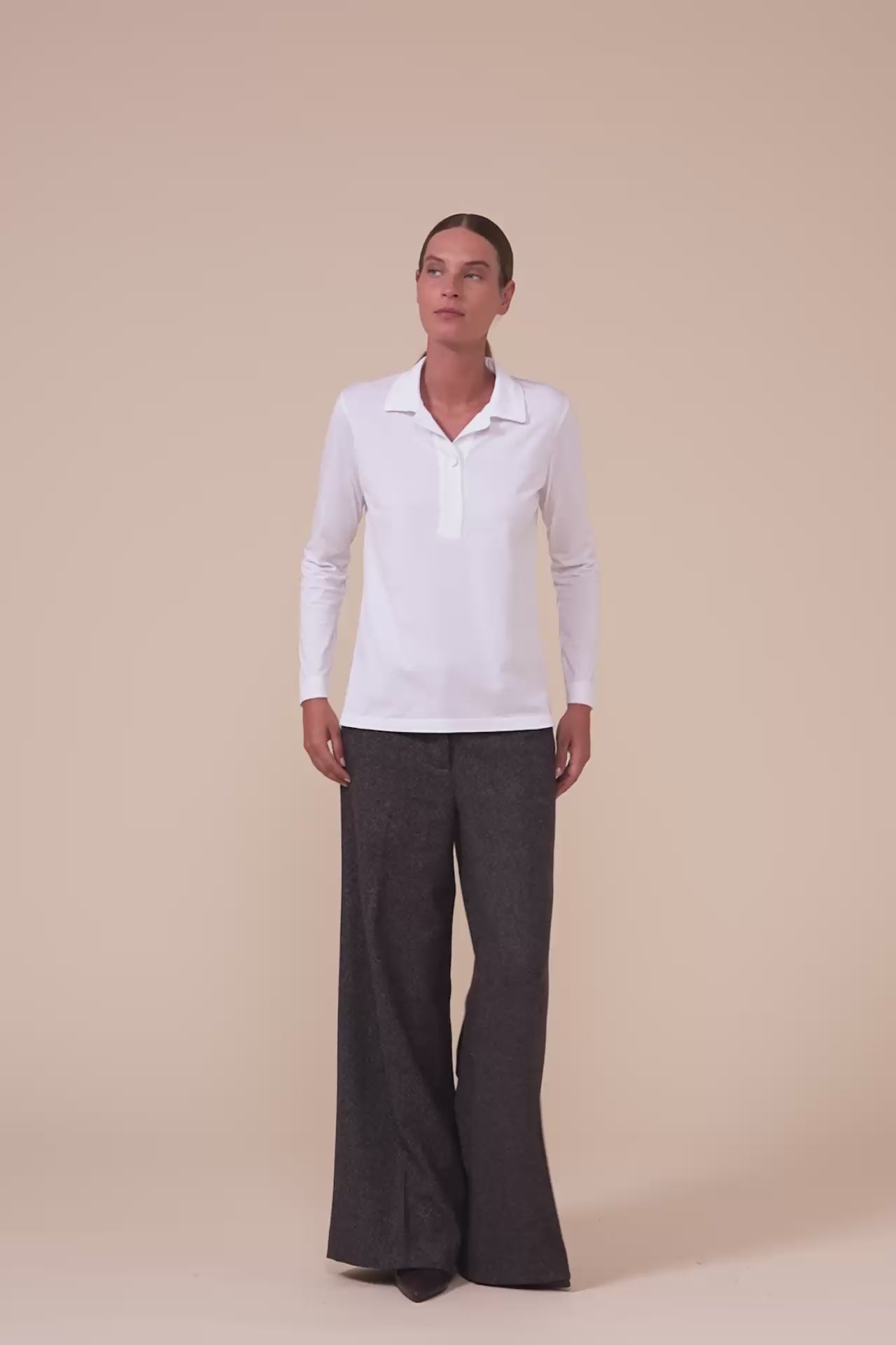 Eva Organic Cotton Long Sleeve Polo - WHITE