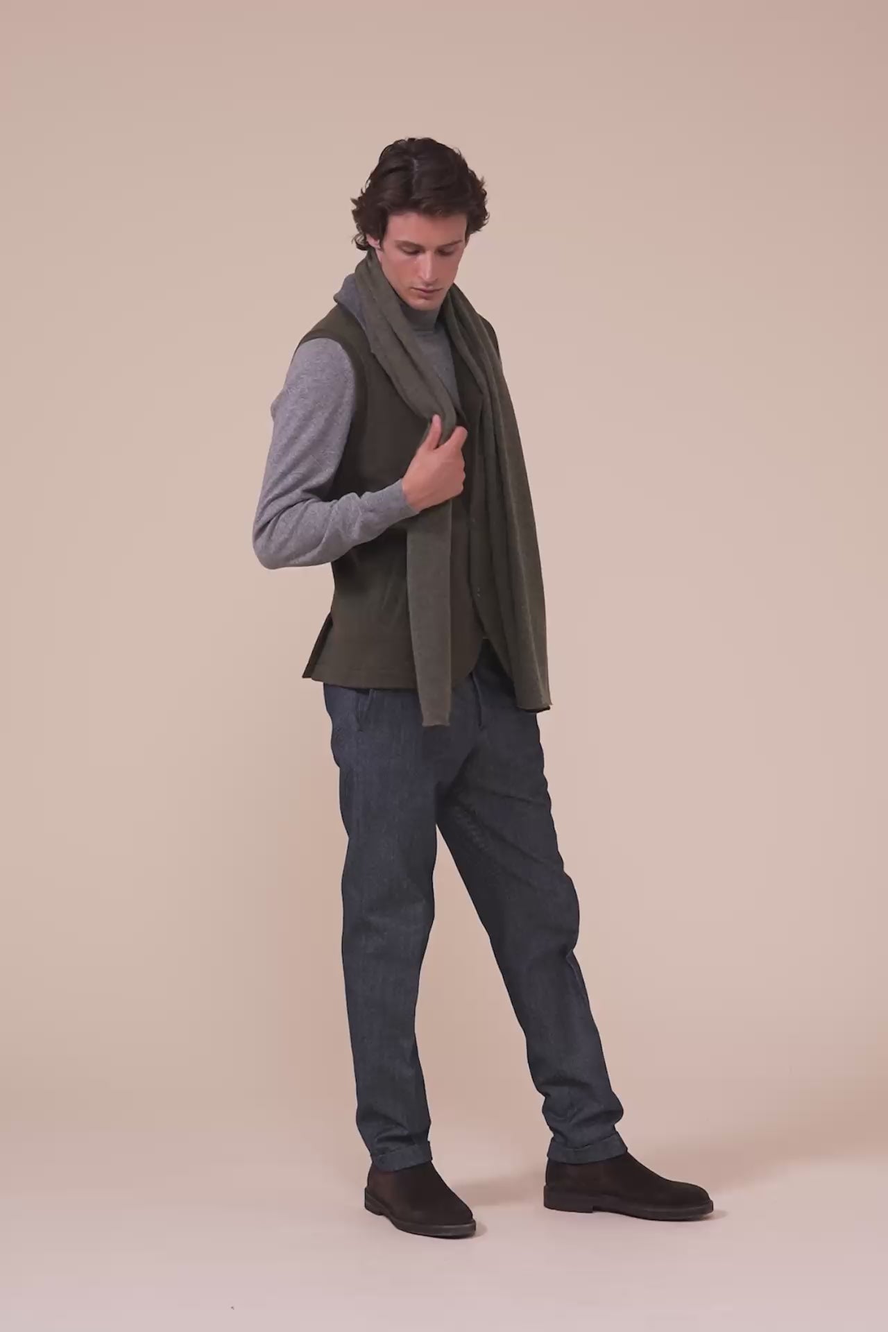 Open Cashmere Scarf - OLIVEGREENMELANGE