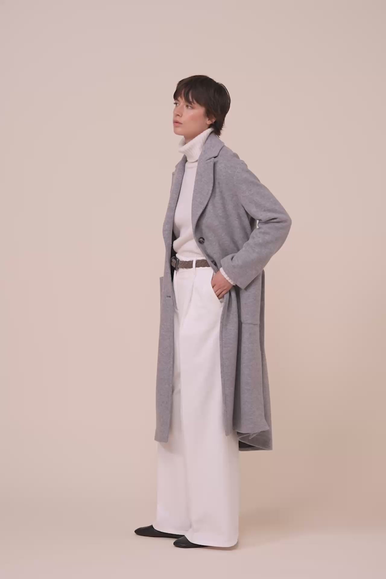Ximena cappotto con cintura in cashmere Flanel Double - GREY