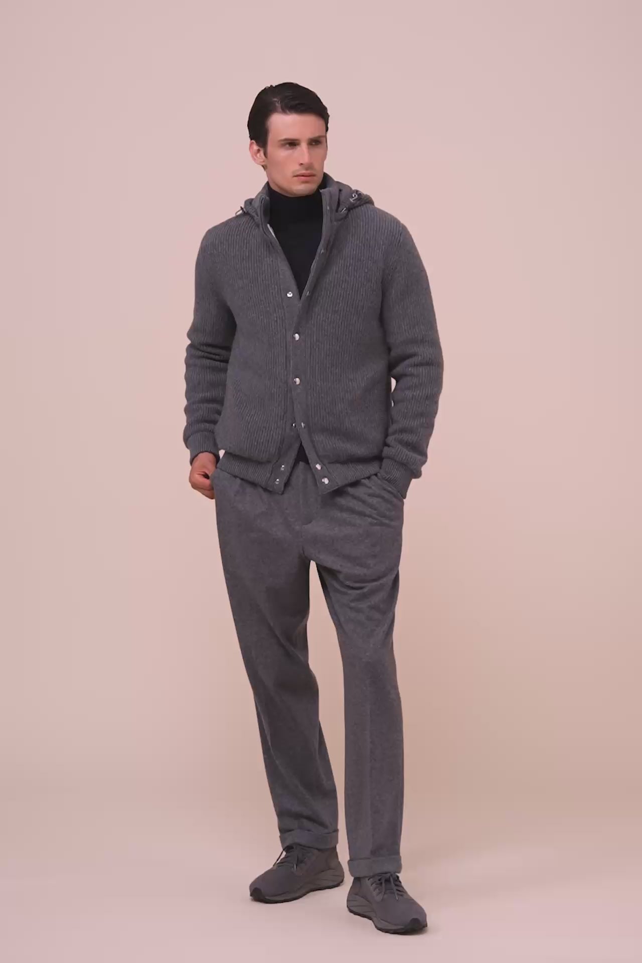 Cortina Cashmere Knit Bomber - STONEMELANGE