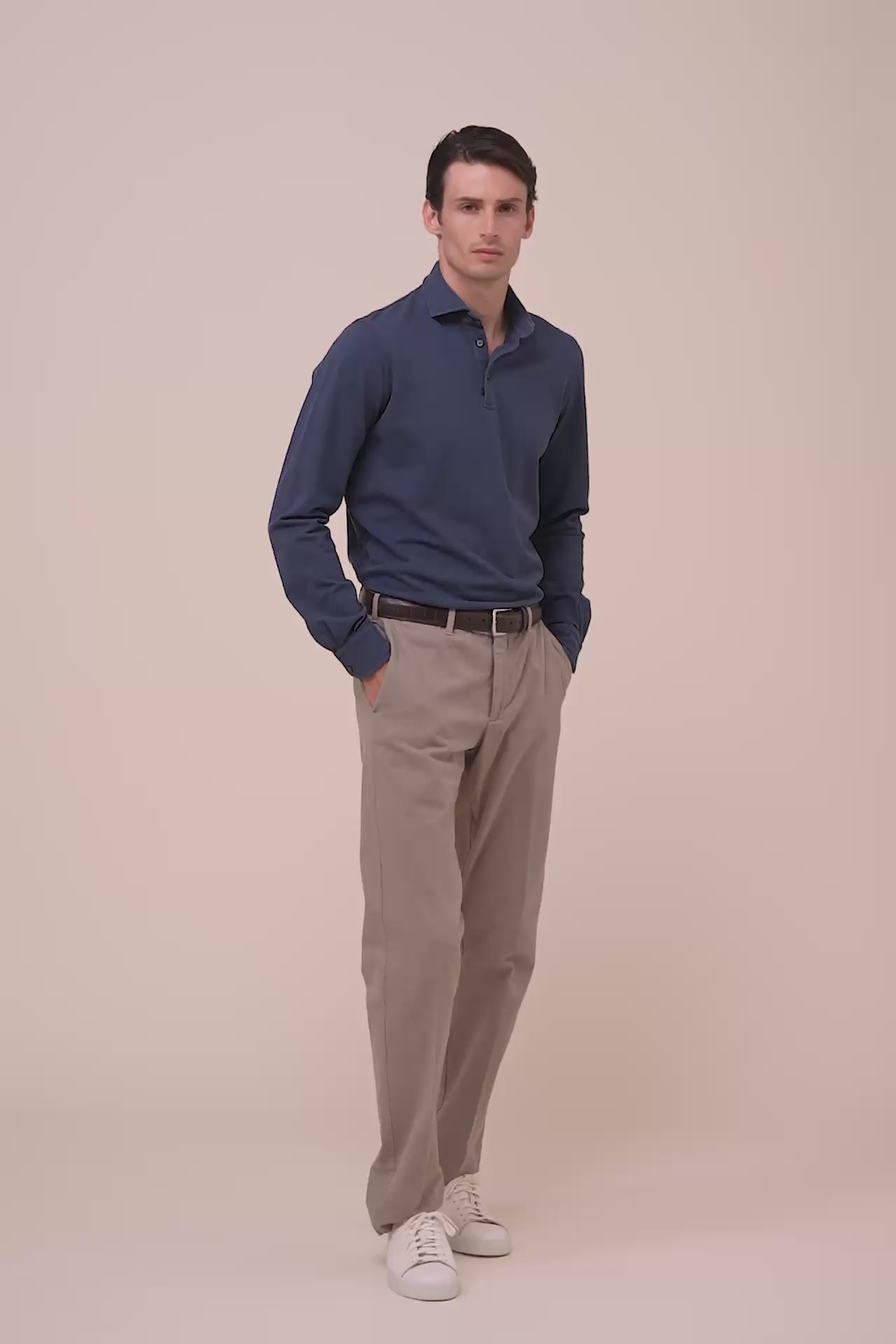 Zero polo a maniche lunghe in piquet di cotone - DARKBLUE