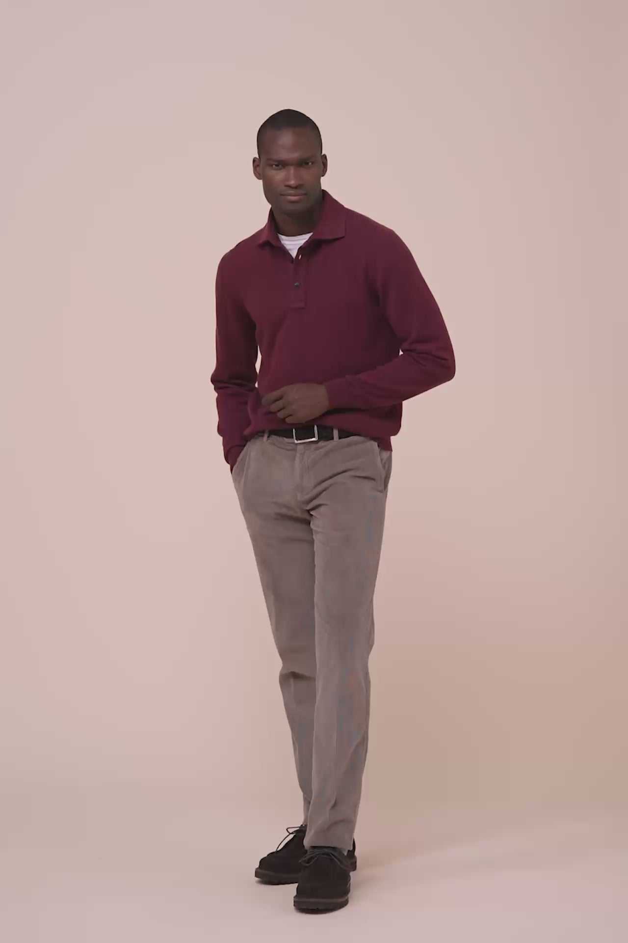 Ugo polo a maniche lunghe in cashmere - MAROON