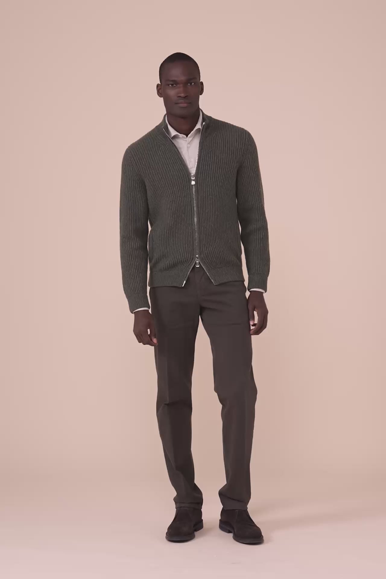Sand maglia in cashmere con zip - Bicolore - OLIVEGREENMELANGE