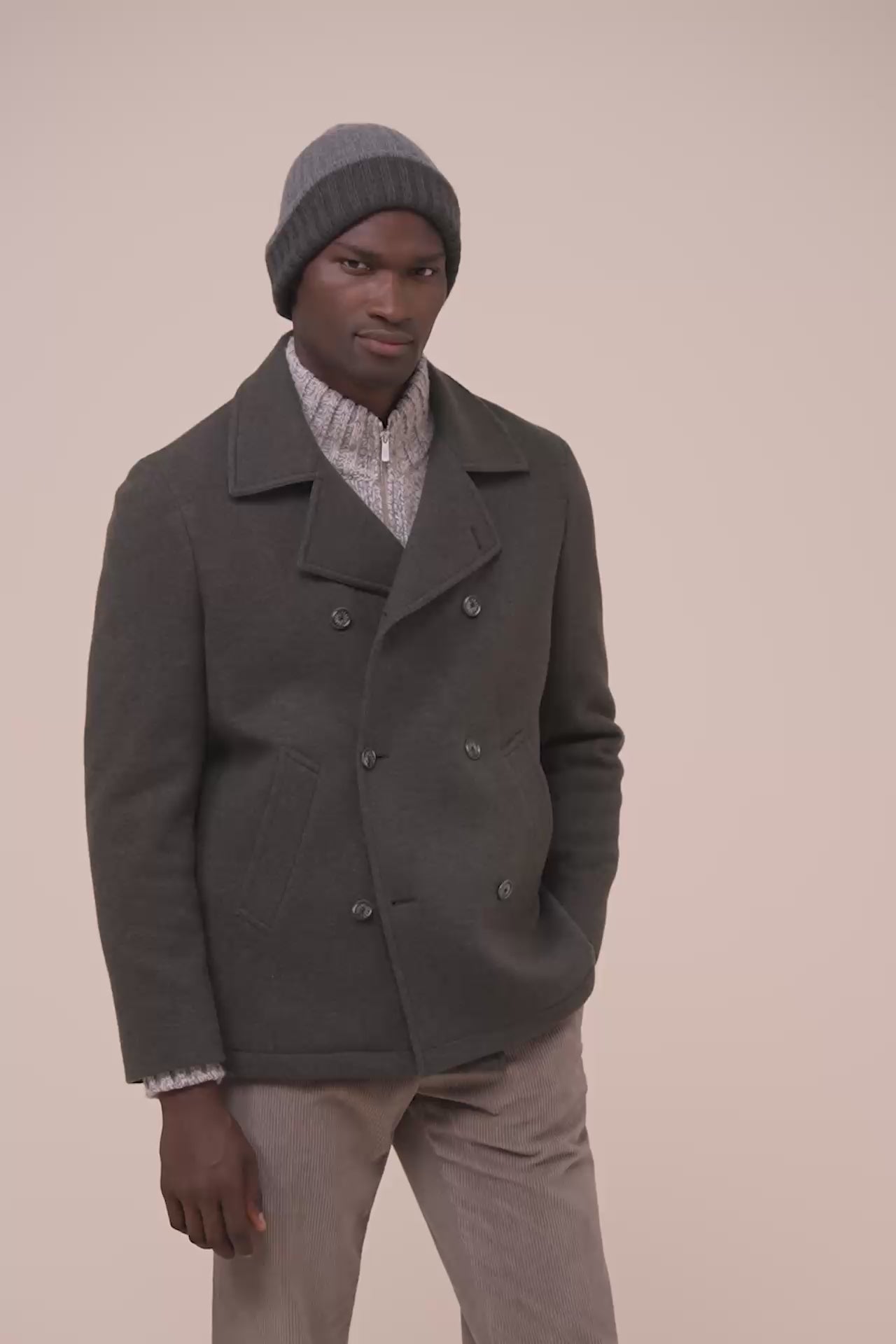 Double berretto in maglia di cashmere - Bicolore - BASALTGRAY