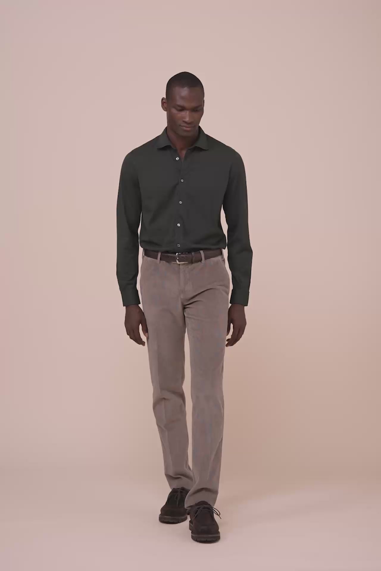 Boston pantaloni in velluto corduroy a coste - GREIGE