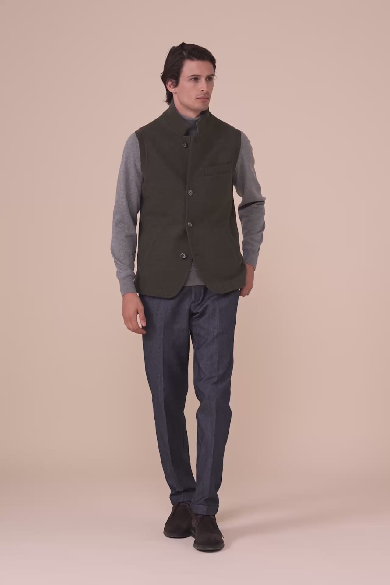 Damon gilet in cashmere flanel double - DARKGREEN