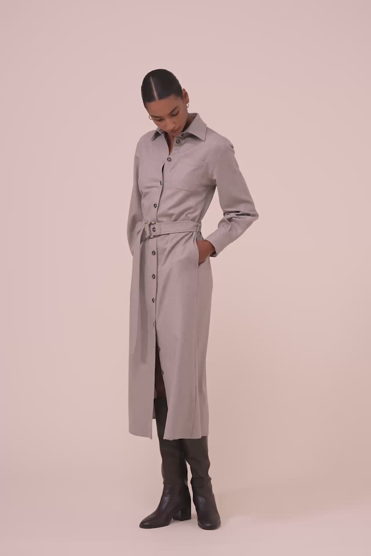 Tessa abito chemisier in flanella di lana e cashmere - ROPEMELANGE