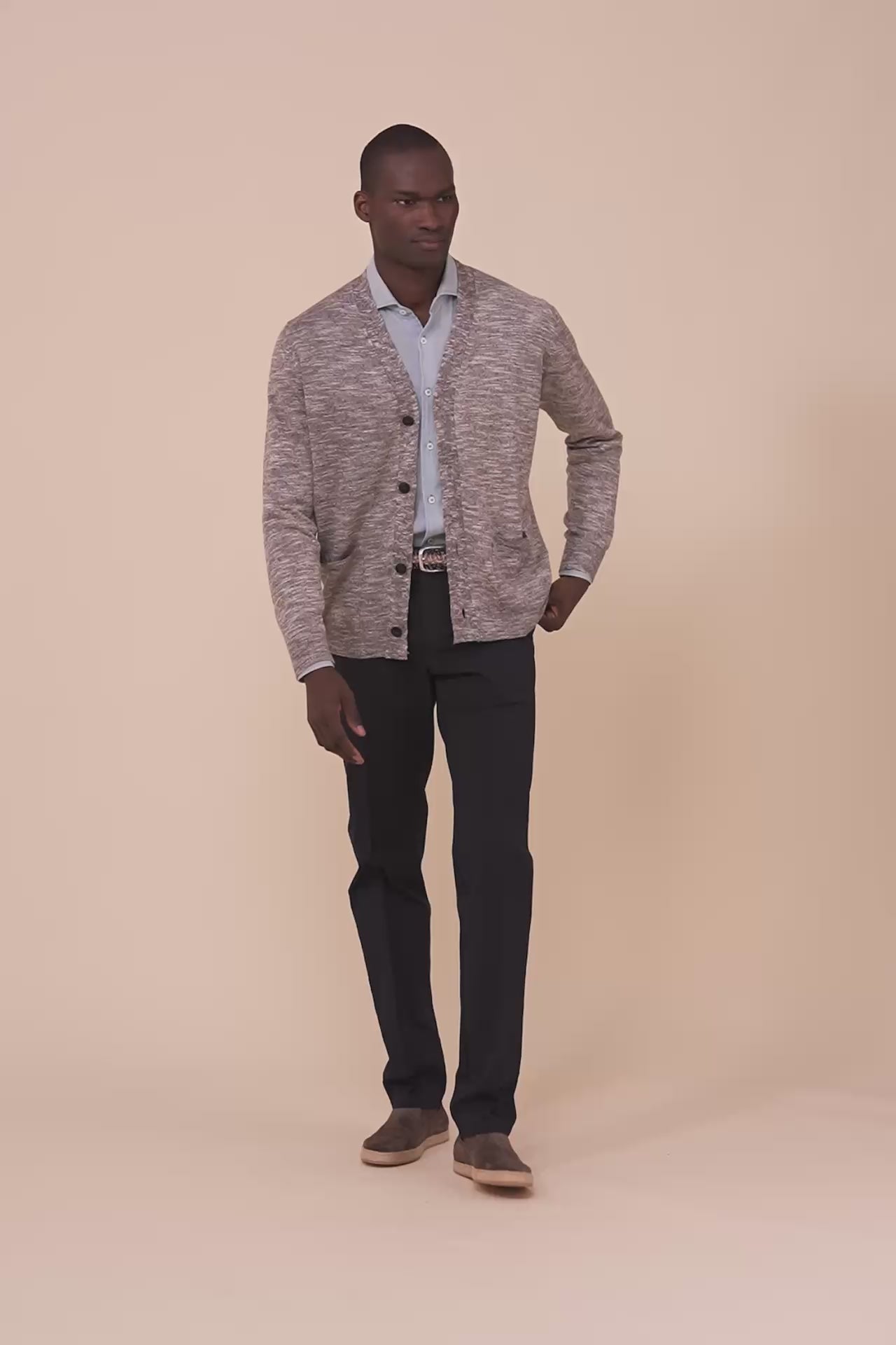Bretone cardigan con bottoni in lino e seta  - DARKGREIGE