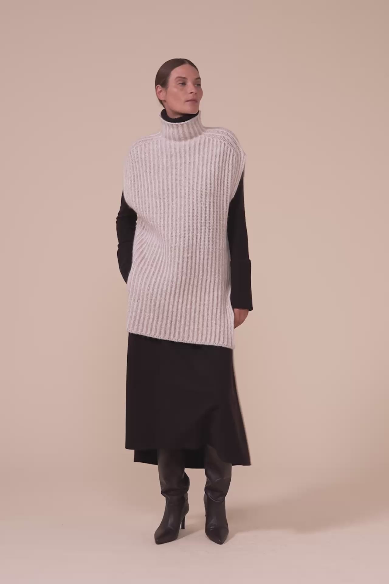 Blenda Plume Chine gilet in cashmere e seta - DESERT