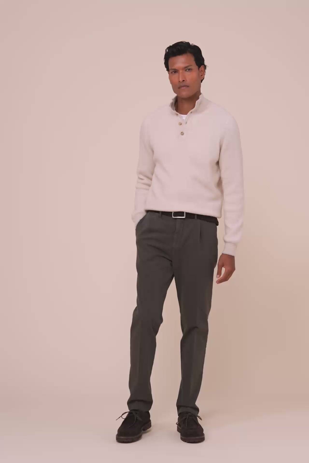 Kyoto Cashmere Ribbed Half Open Sweater - MAROON