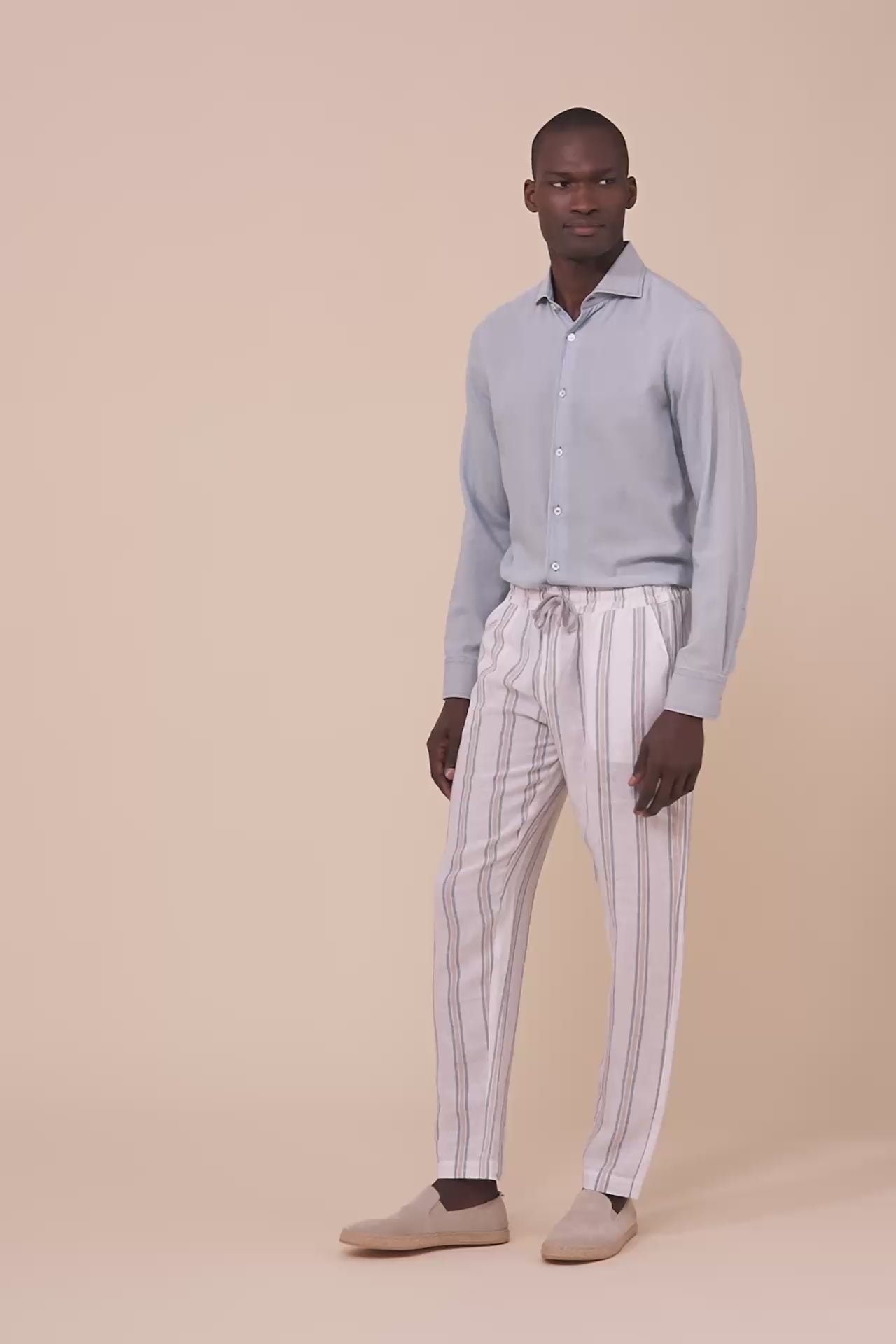 Bonifacio pantaloni a righe in lino Miami - WHITE
