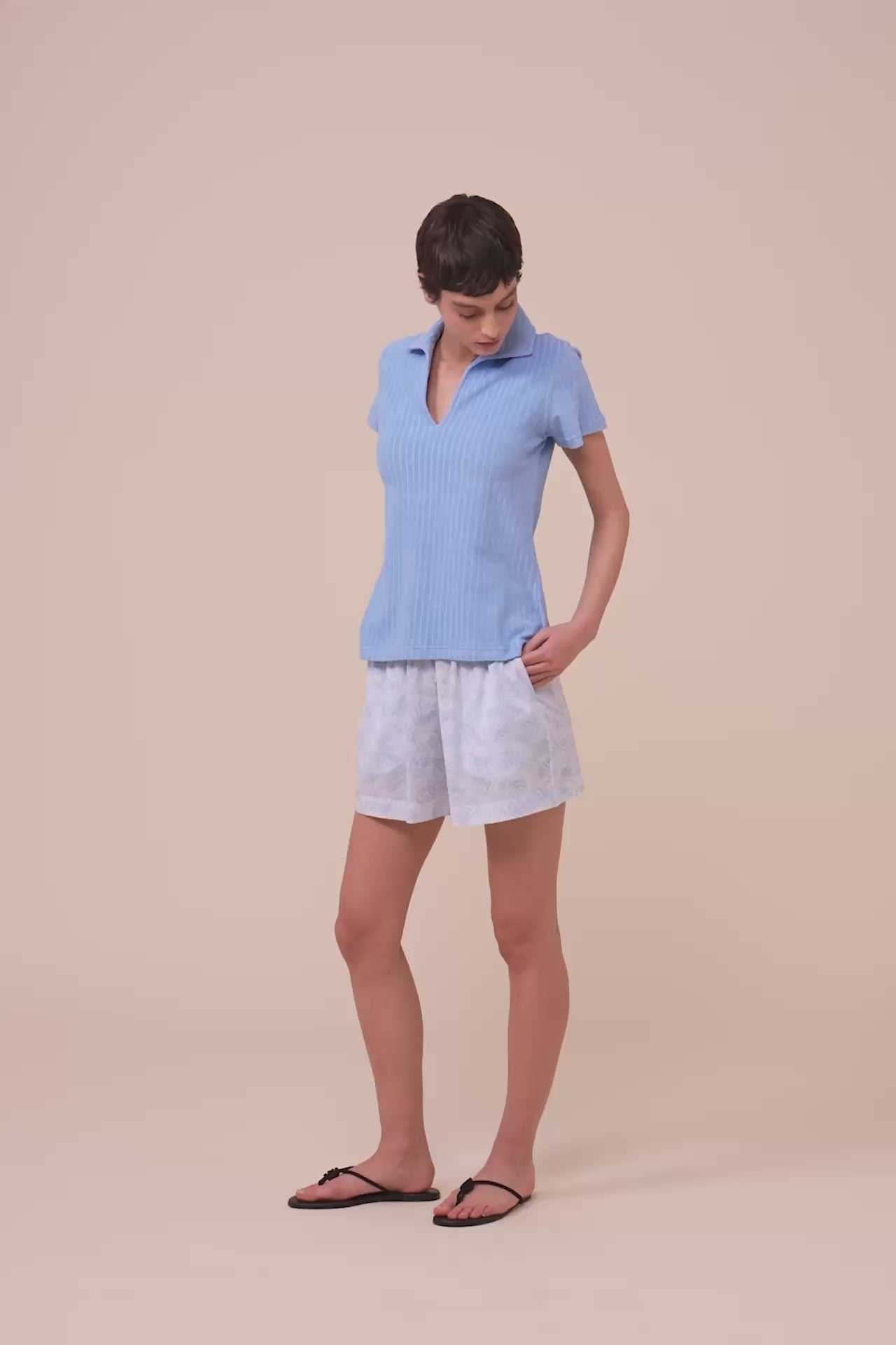 Rossini Terry Cotton Ribbed Polo - SKYBLUE