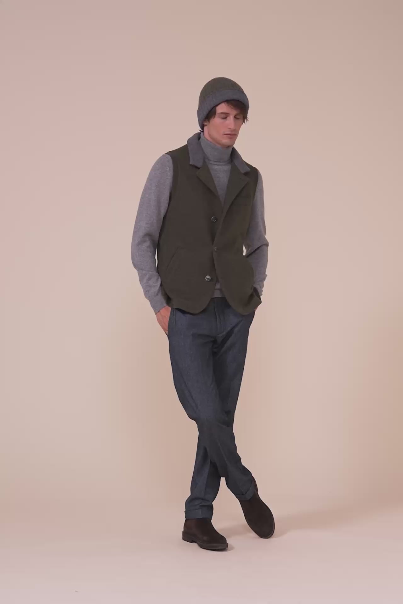 Double Cashmere Beanie - Bicolor - OLIVEGREENMELANGE