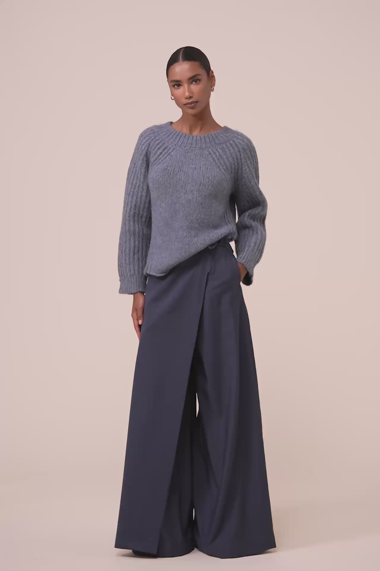Catalina pantaloni ampi in fresco lana - MIDNIGHTBLUE