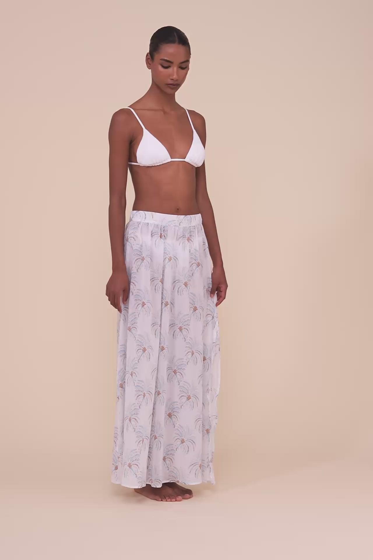 Ustica Printed Cotton Voile Skirt - Palms Pattern - CORNFLOWERBLUE