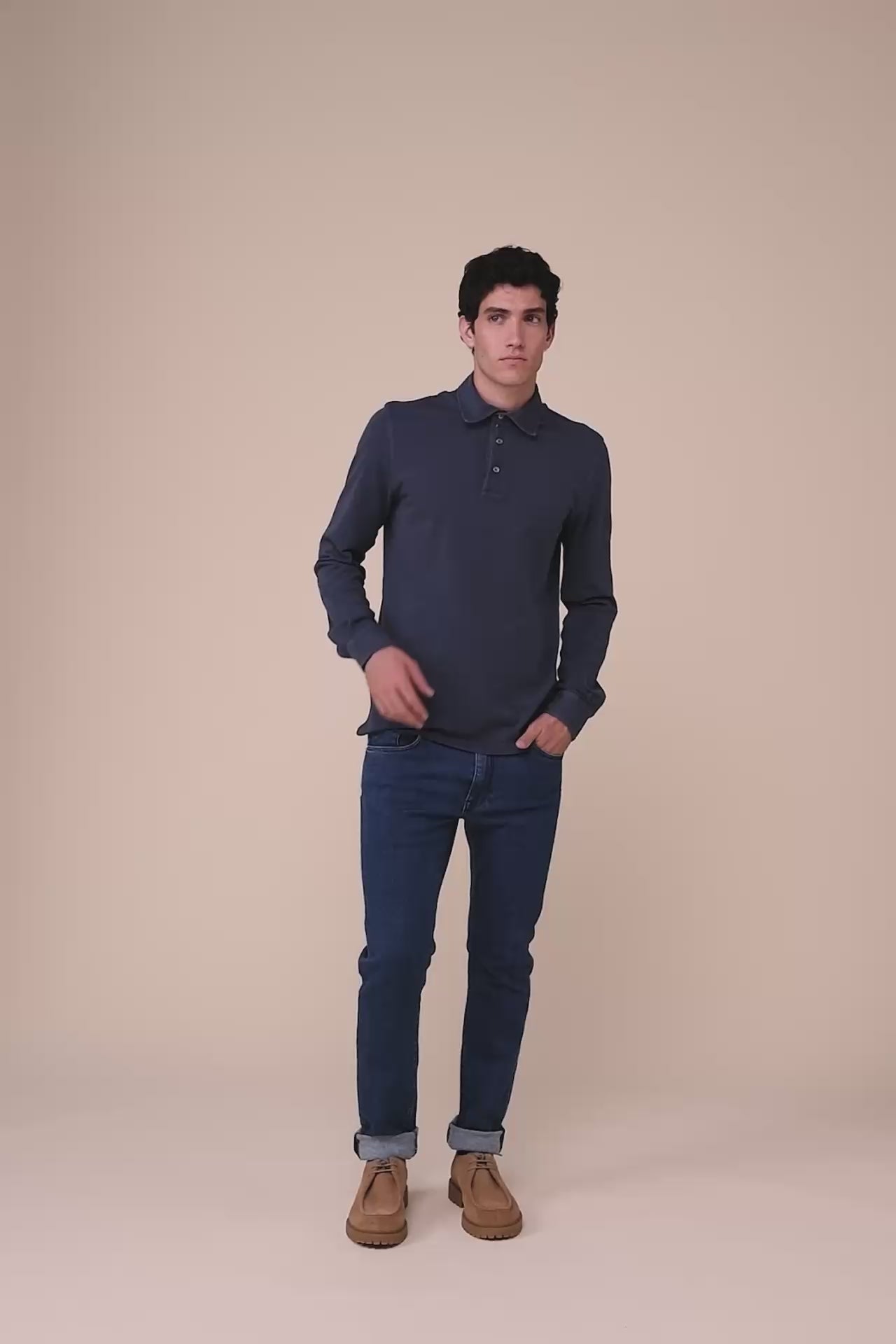 North polo a maniche lunghe in piquet di cotone nei colori iconici - BLUNOTTE
