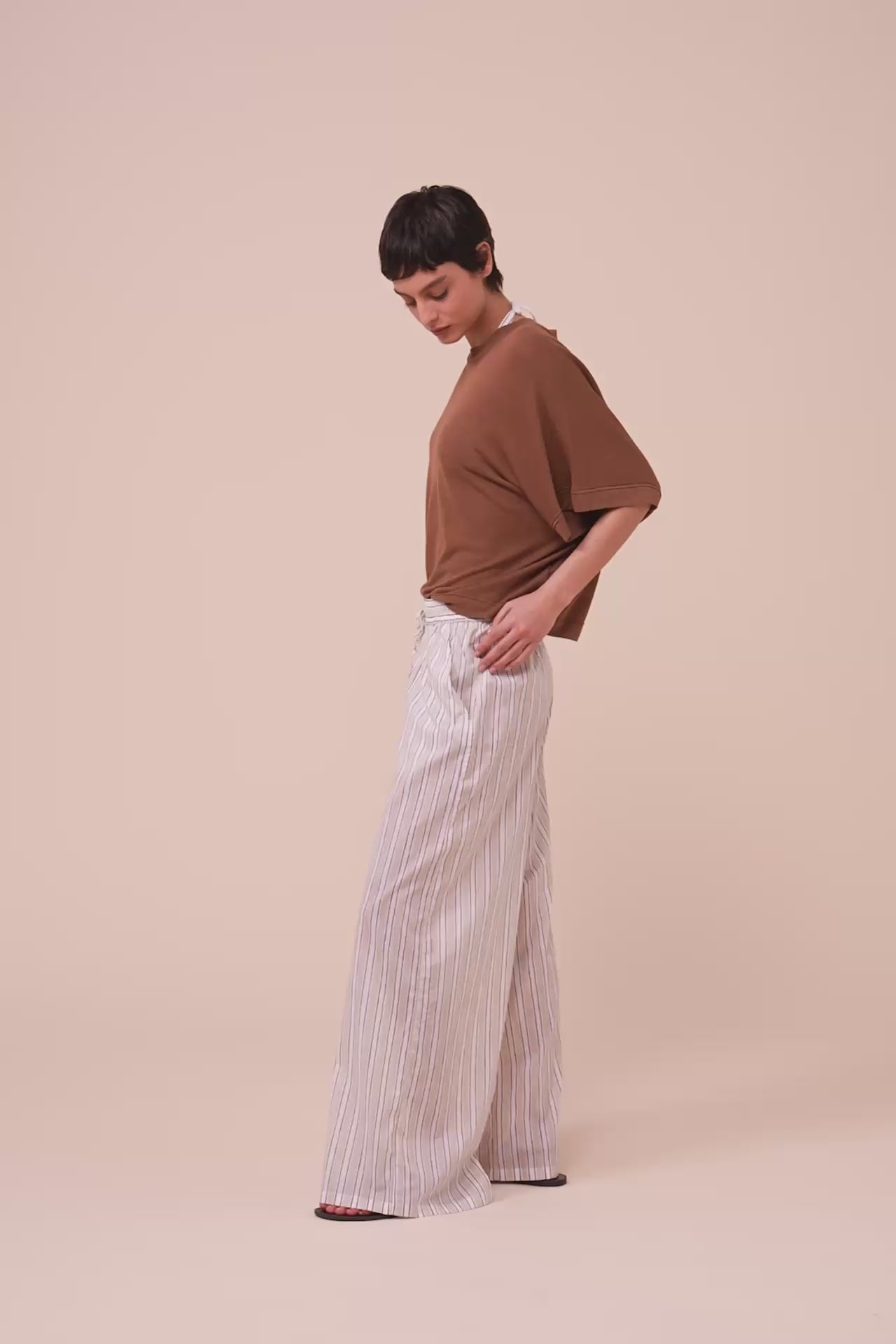 New Diana Printed Cotton Voile Wide Leg Pants - Striped Pattern - LINEN